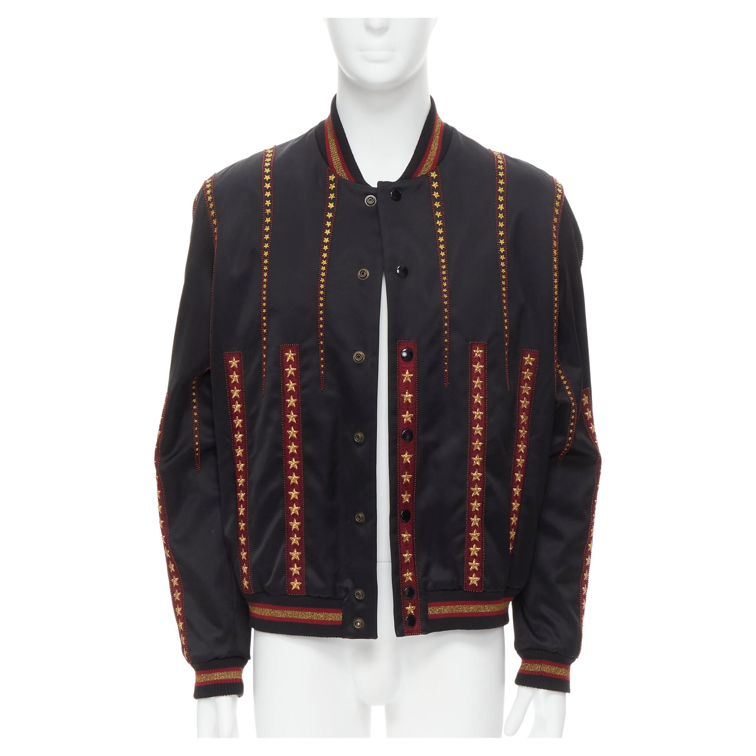 new SAINT LAURENT 2018 Teddy gold star red bead embellished bomber EU52 XL For Sale