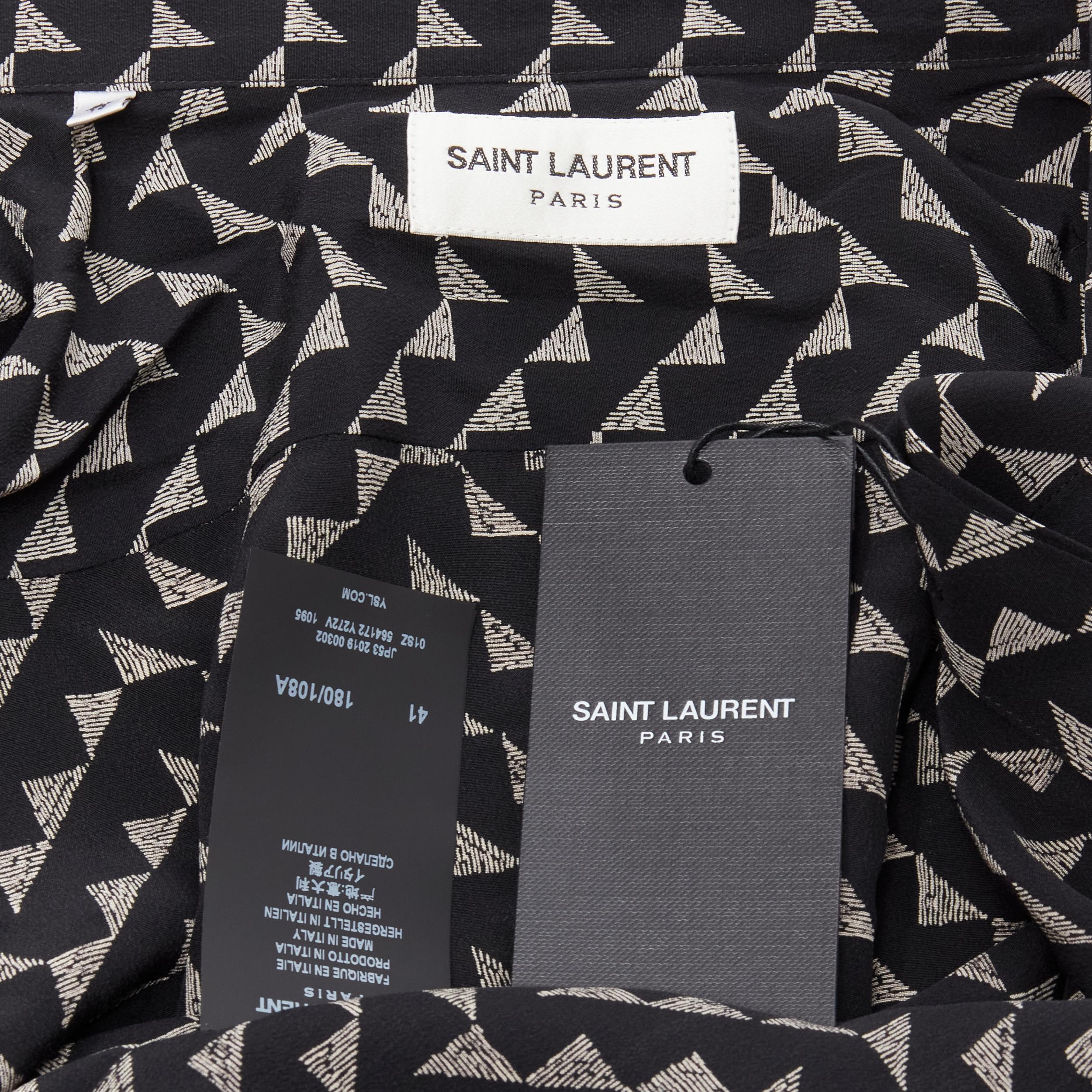 new SAINT LAURENT 2019 100% silk black geometric chevron print shirt EU41 L 5
