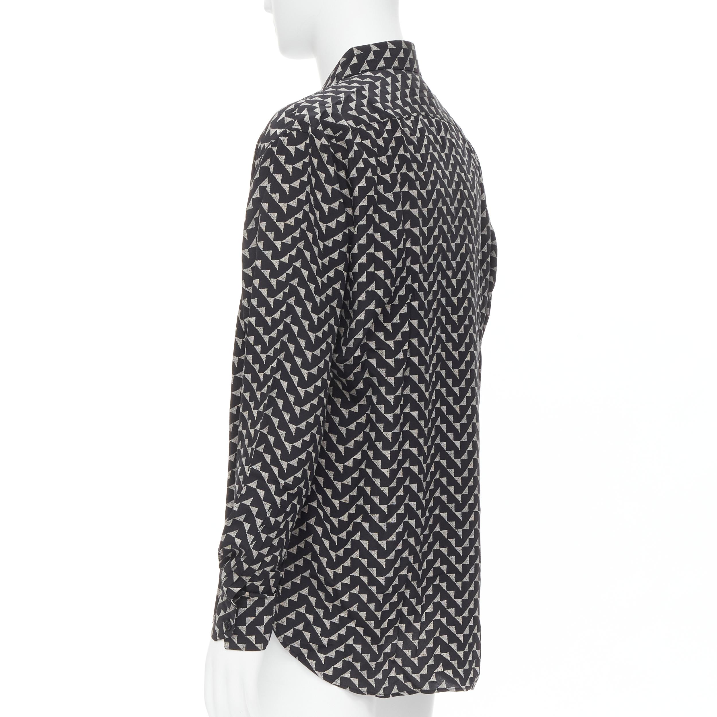 Men's new SAINT LAURENT 2019 100% silk black geometric chevron print shirt EU41 L