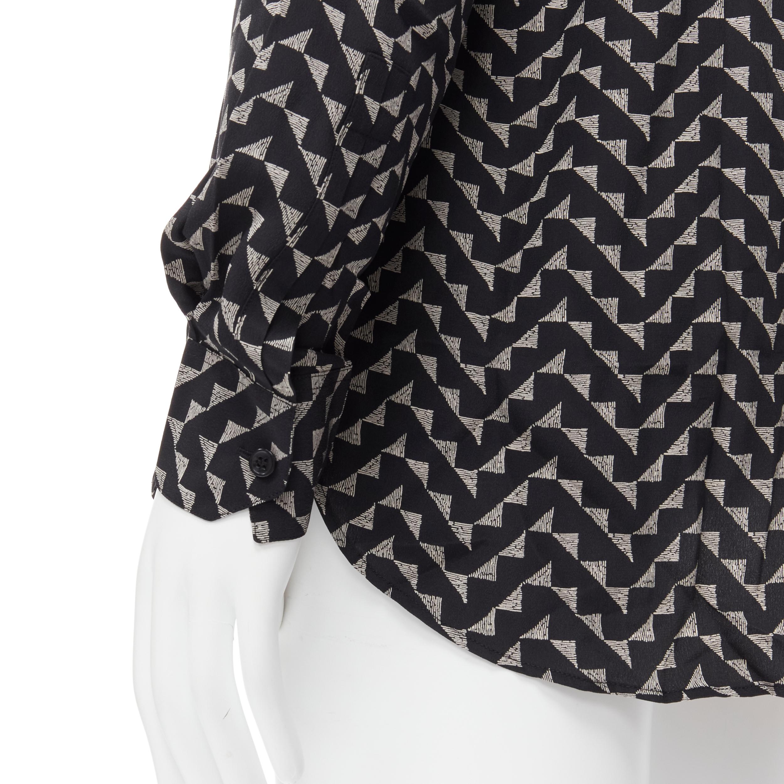 new SAINT LAURENT 2019 100% silk black geometric chevron print shirt EU41 L 2