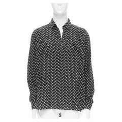 new SAINT LAURENT 2019 100% silk black geometric chevron print shirt EU41 L