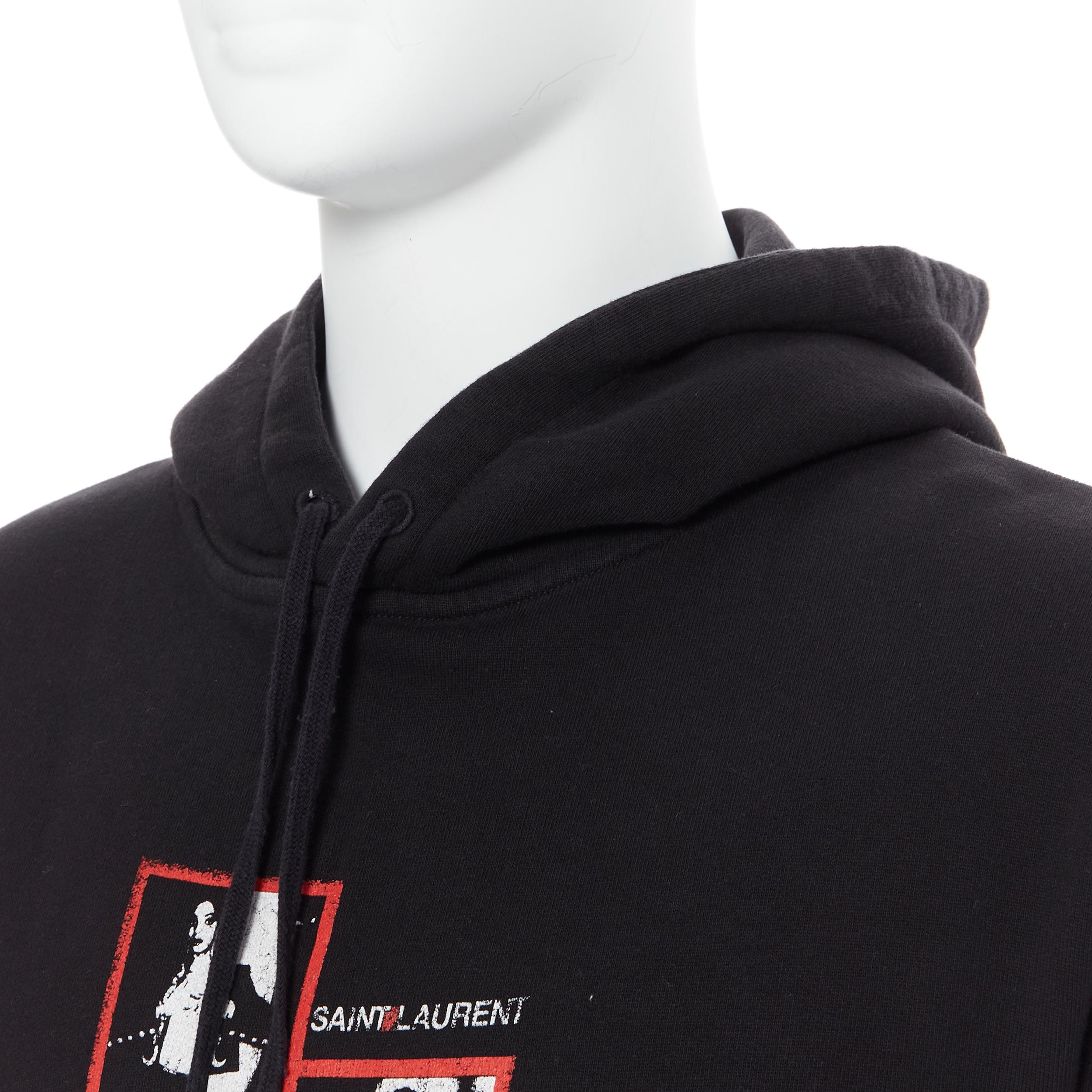 Men's new SAINT LAURENT 2019 black polaroid vintage logo cotton hoodie pullover M