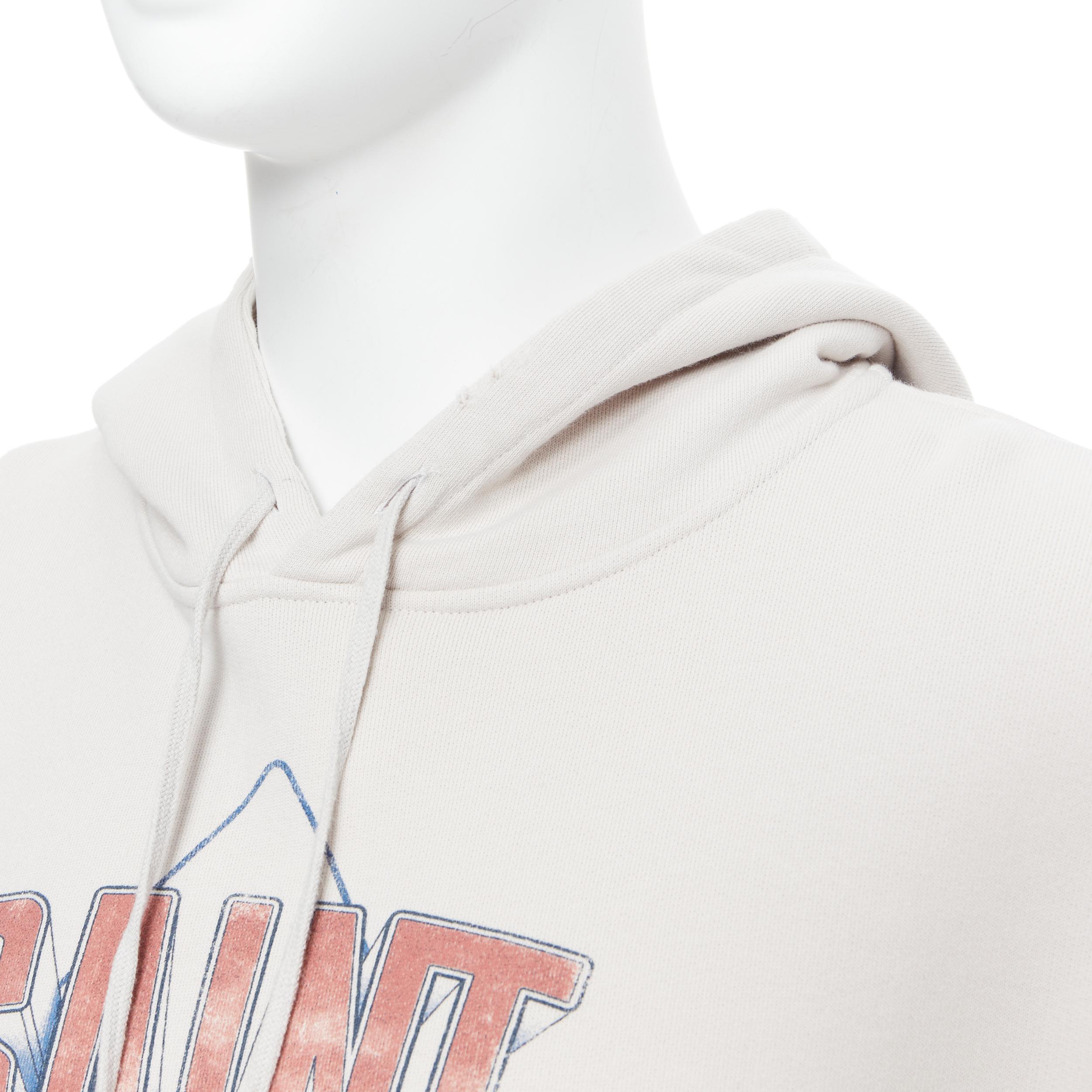 Men's new SAINT LAURENT 2019 Robot Logo print vintage distressed destroyed hoodie S