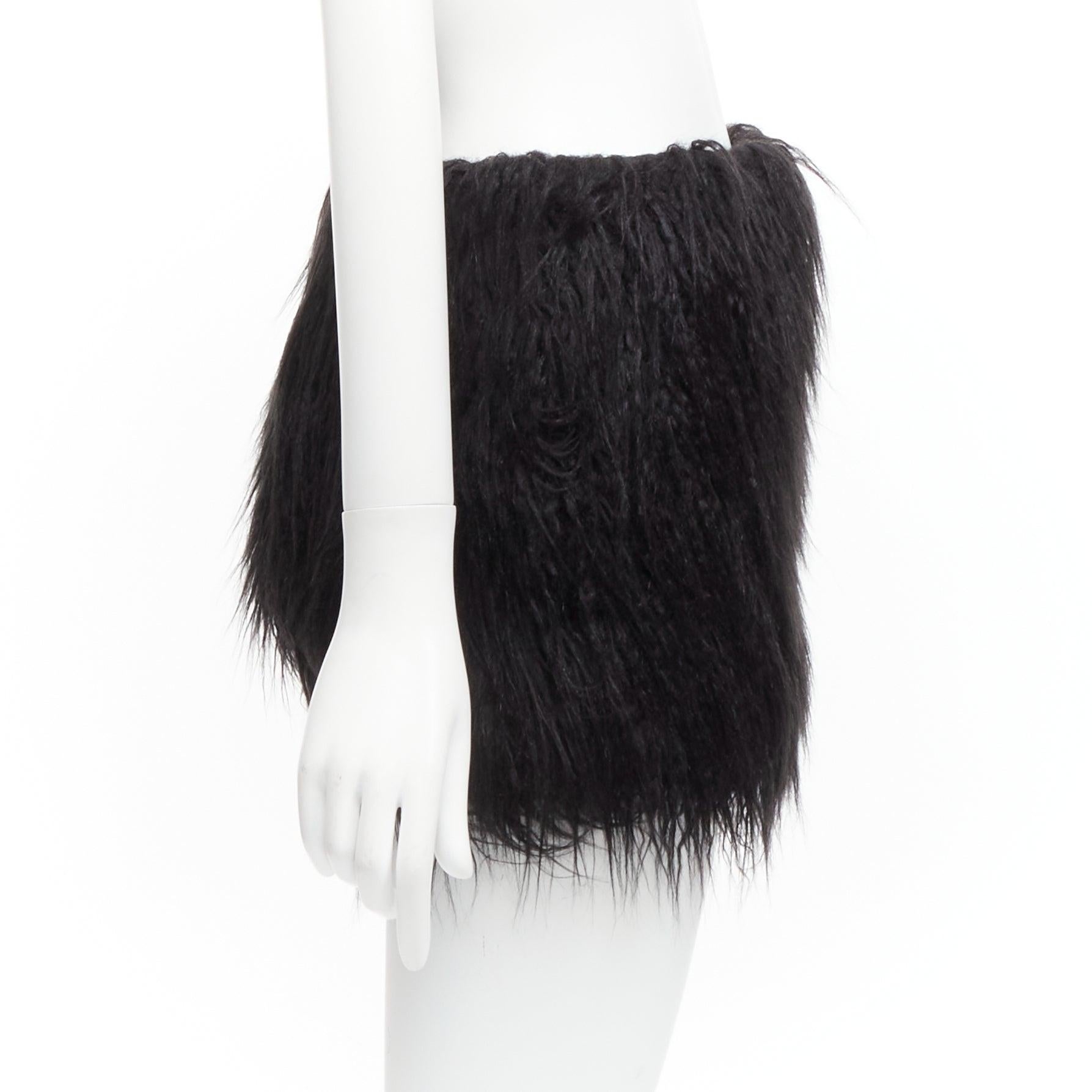 Black new SAINT LAURENT 2021 Runway black faux fur mini skirt FR34 XS For Sale