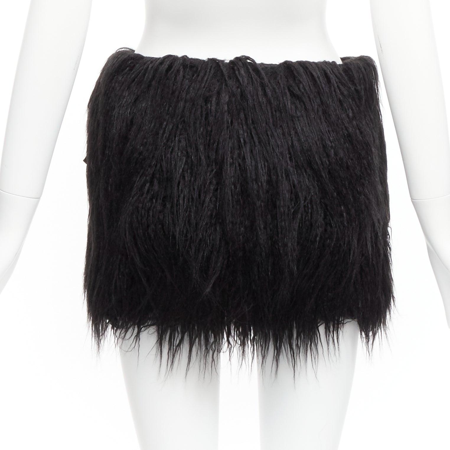 Women's new SAINT LAURENT 2021 Runway black faux fur mini skirt FR34 XS For Sale