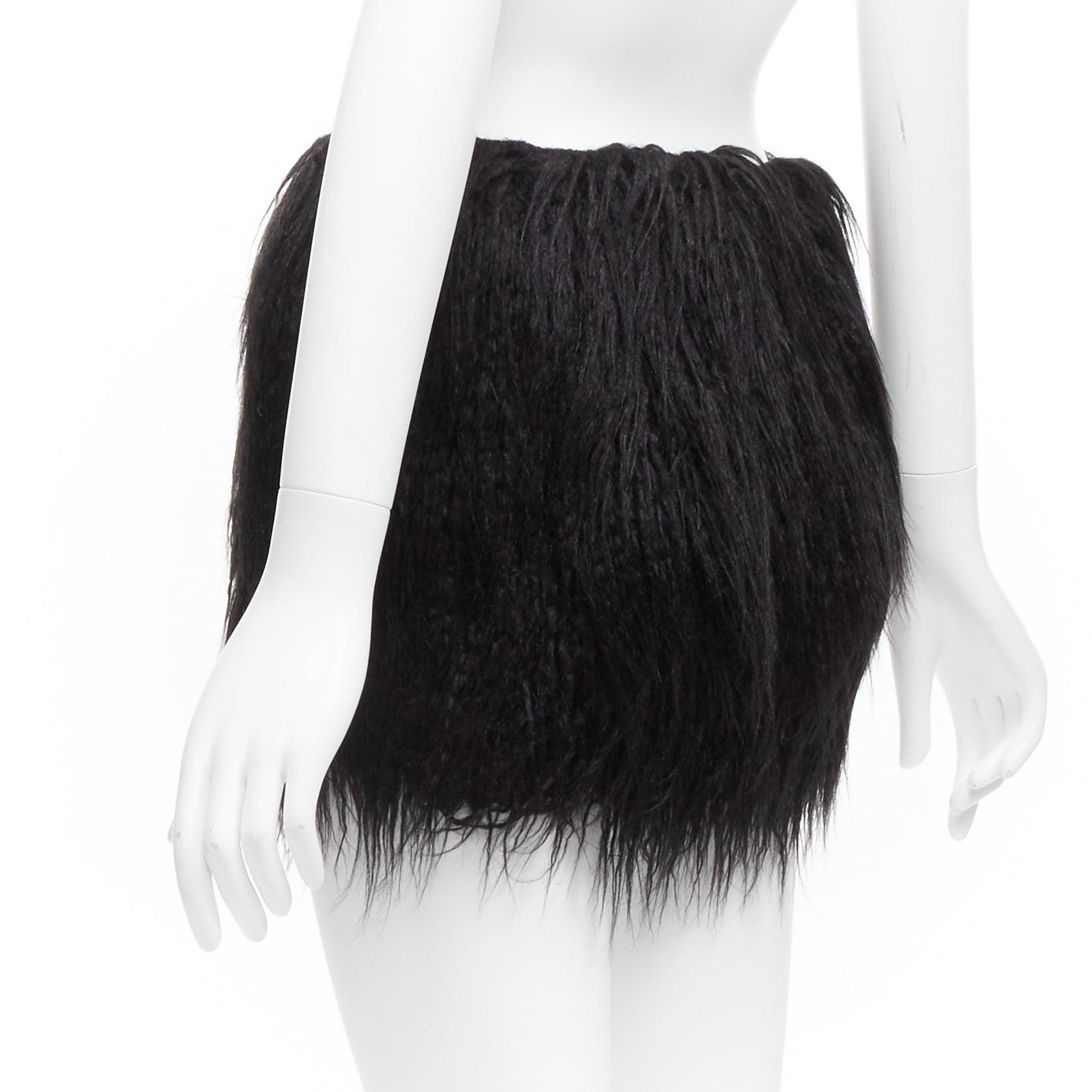 new SAINT LAURENT 2021 Runway black faux fur mini skirt FR34 XS For Sale 1