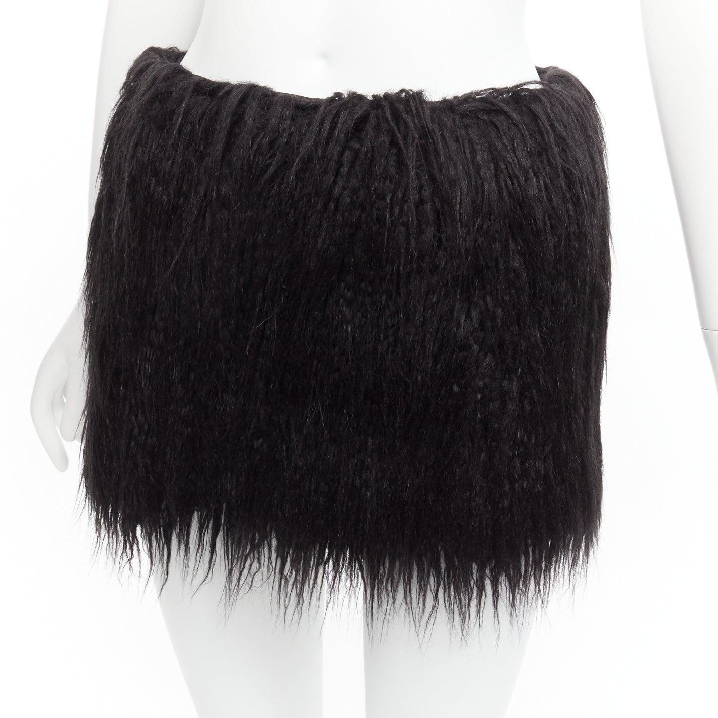 new SAINT LAURENT 2021 Runway black faux fur mini skirt FR34 XS For Sale 2