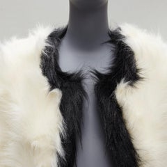 new SAINT LAURENT 2021 Runway cream black faux fur cropped jacket FR34 XS