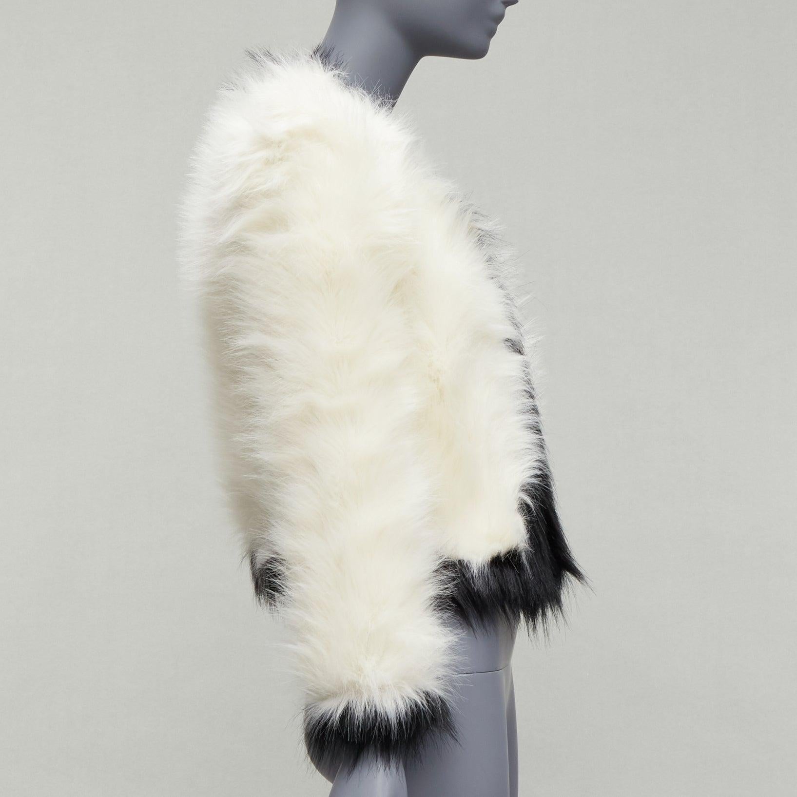 new SAINT LAURENT 2021 Runway cream black faux fur cropped jacket FR34 XS For Sale 1