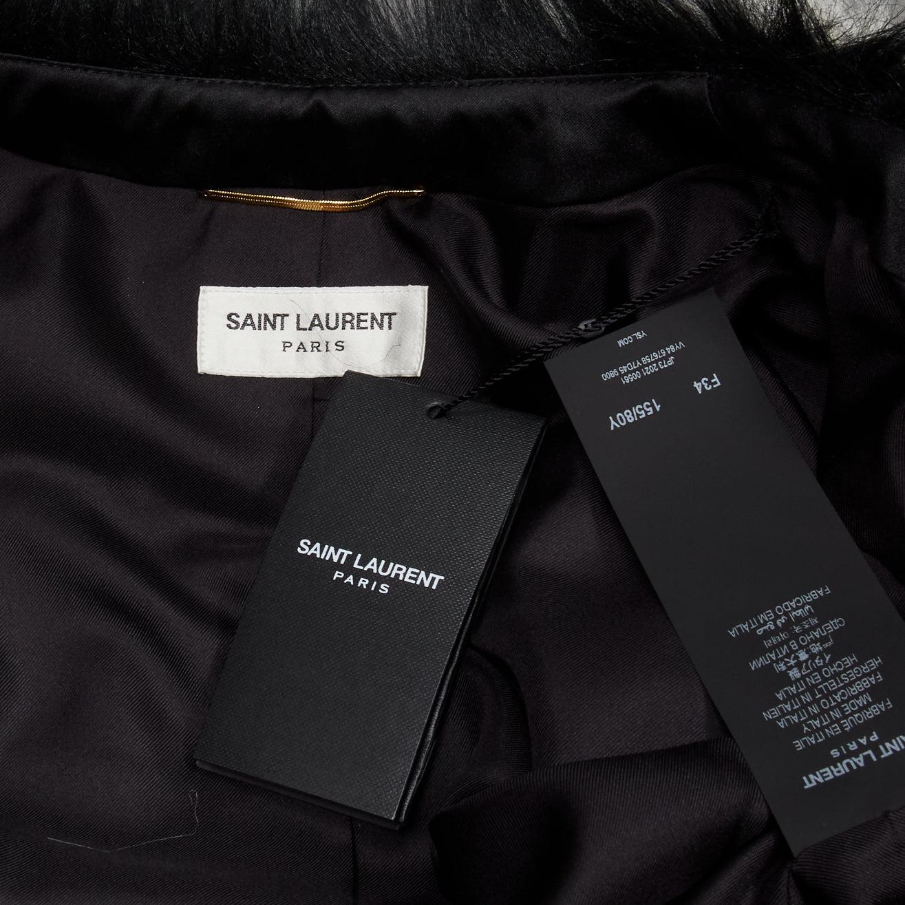 new SAINT LAURENT 2021 Runway cream black faux fur cropped jacket FR34 XS For Sale 5