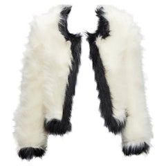 new SAINT LAURENT 2021 Runway cream black faux fur cropped jacket FR34 XS