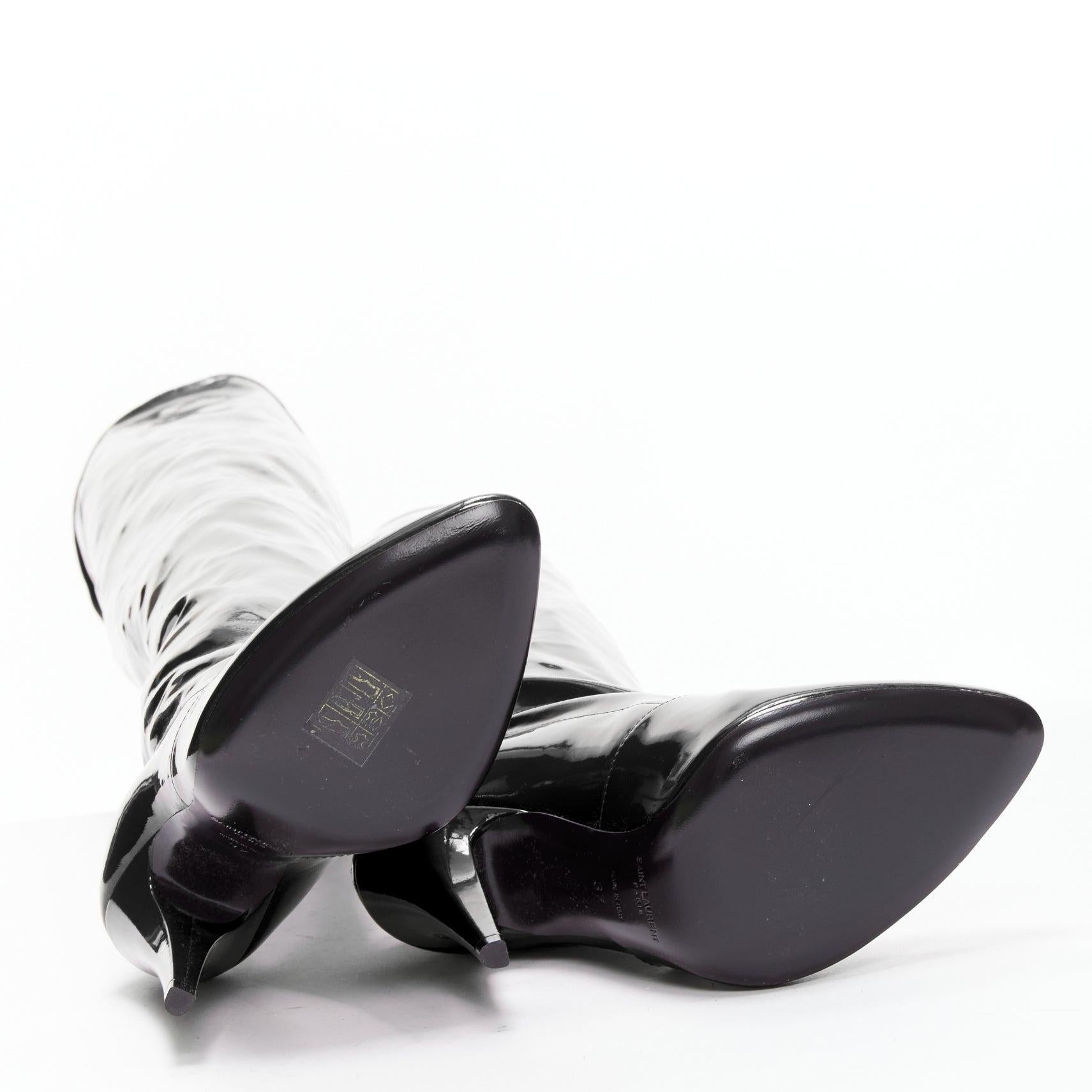 new SAINT LAURENT Aylah 110 Runway black vinyl thigh high boots EU37 For Sale 6