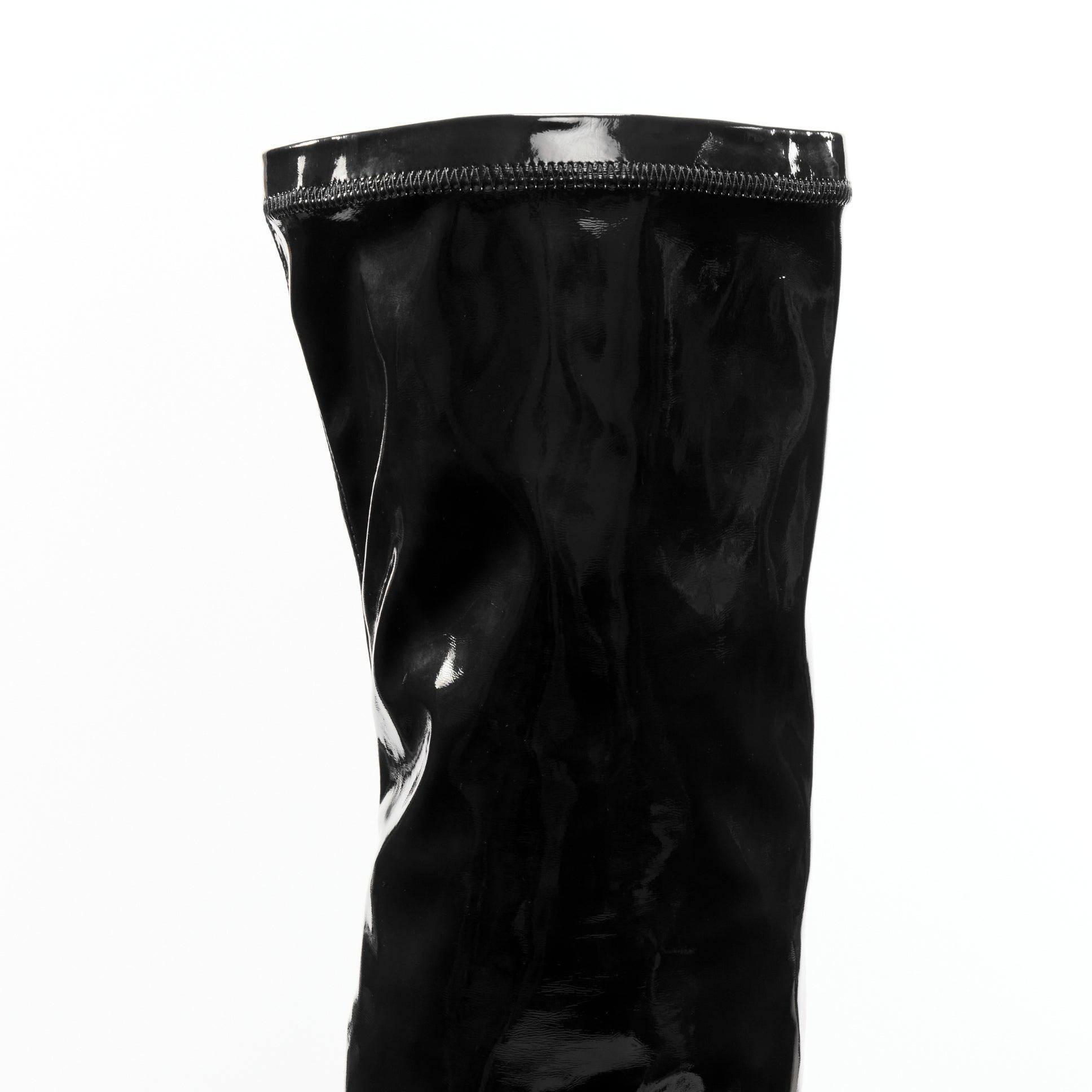 new SAINT LAURENT Aylah 110 Runway black vinyl thigh high boots EU37 For Sale 4