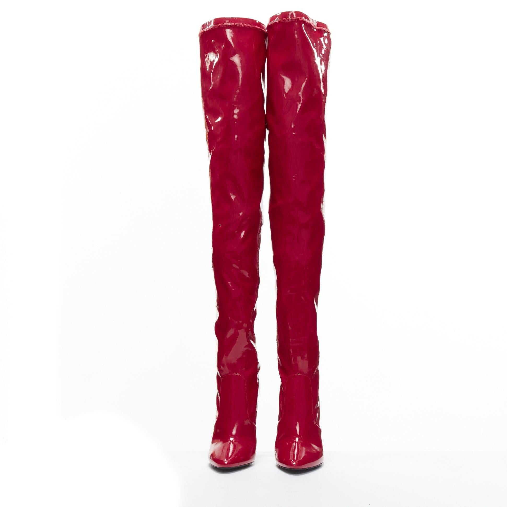 Red new SAINT LAURENT Aylah 110 Runway lava red vinyl thigh high boots EU37 For Sale