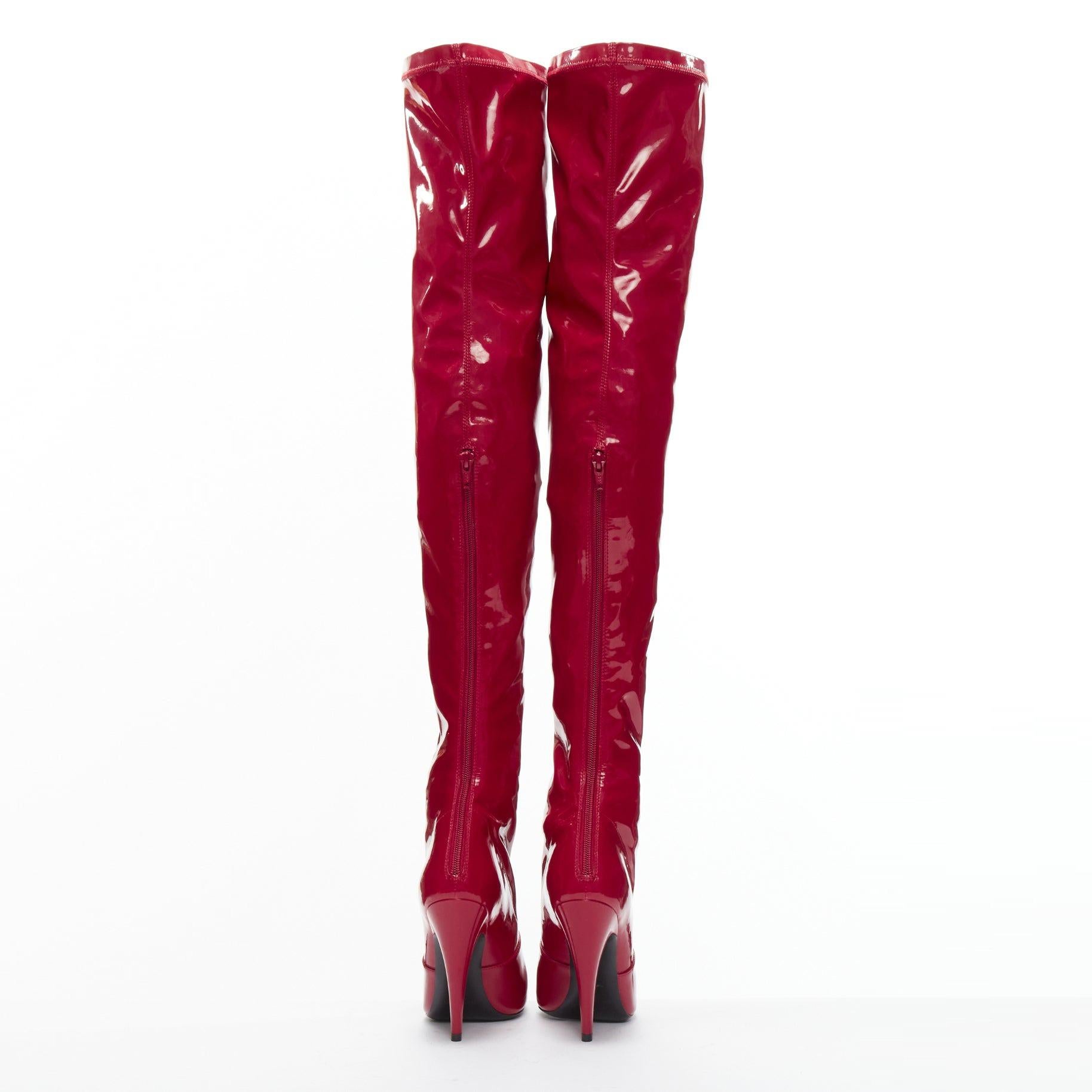 new SAINT LAURENT Aylah 110 Runway lava red vinyl thigh high boots EU37 For Sale 1