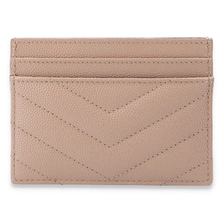 New Saint Laurent Beige Logo Plaque Quilted Leather Card Holder Wallet ...