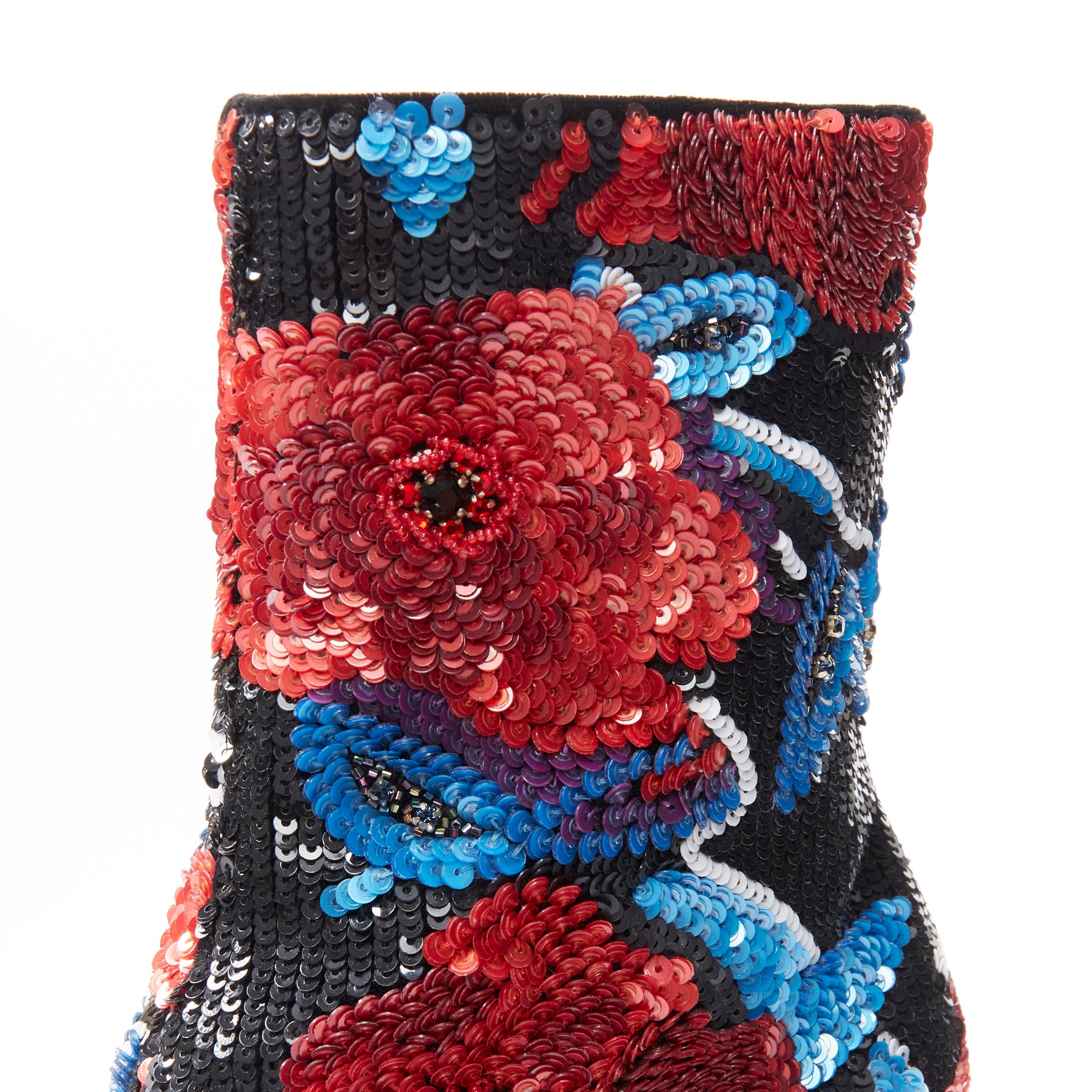 new SAINT LAURENT Billy 85 Runway red blue sequins crystal platform boot EU38 3