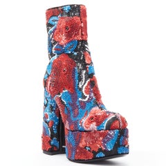 new SAINT LAURENT Billy 85 Runway red blue sequins crystal platform boot EU38