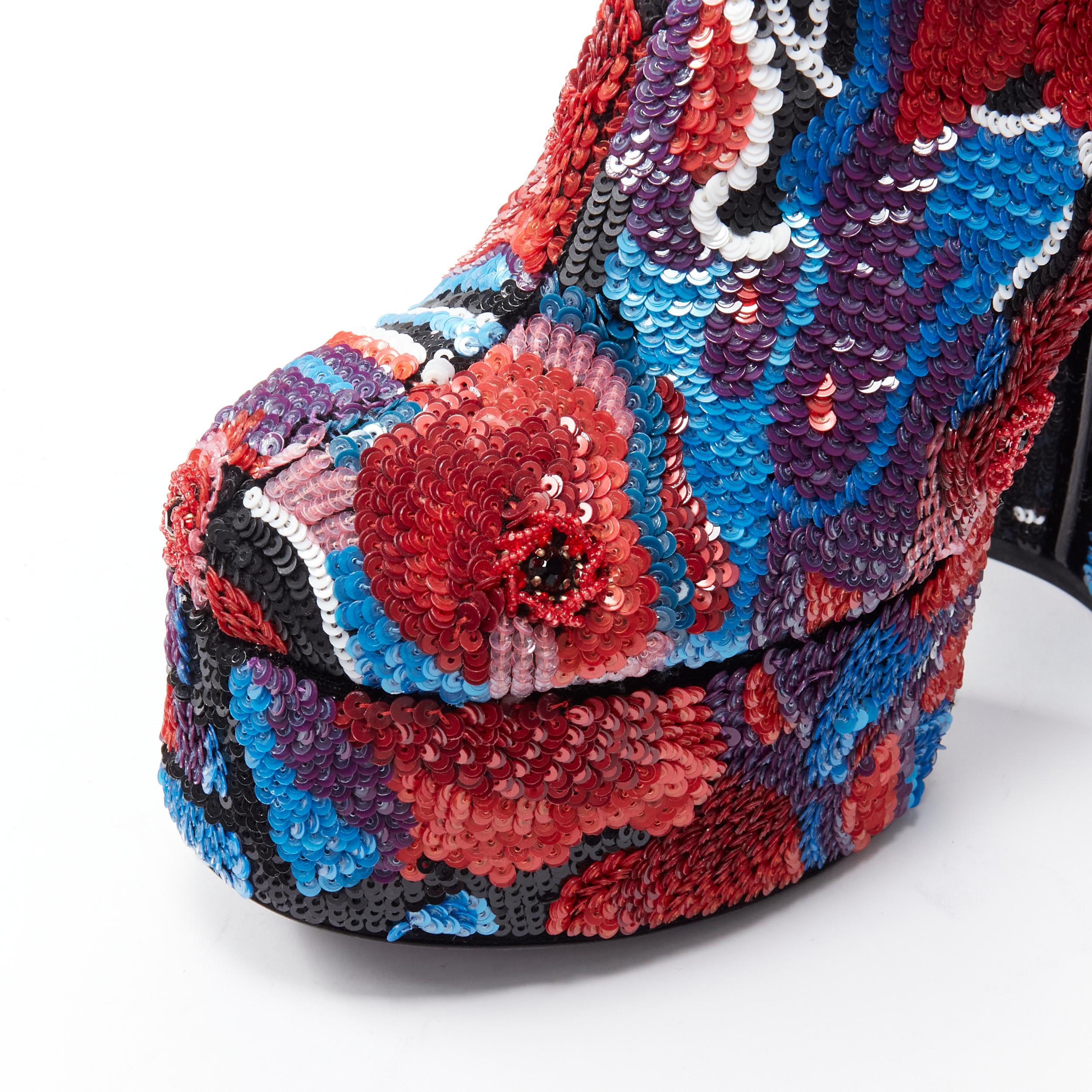 new SAINT LAURENT Billy 85 Runway red blue sequins crystal platform boot EU38 1