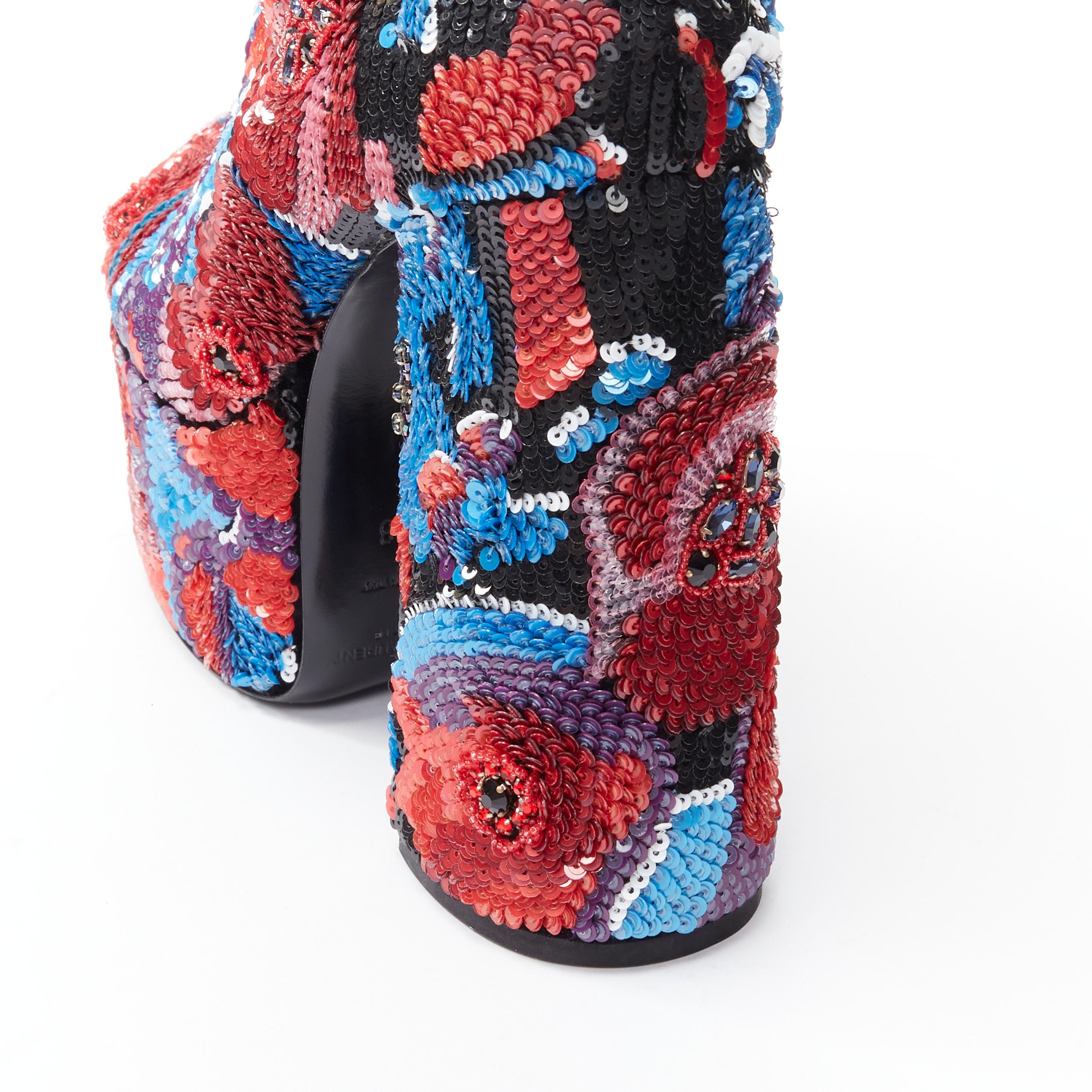 new SAINT LAURENT Billy 85 Runway red blue sequins crystal platform boot EU38 2