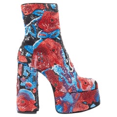 new SAINT LAURENT Billy 85 Runway red blue sequins crystal platform boot EU38