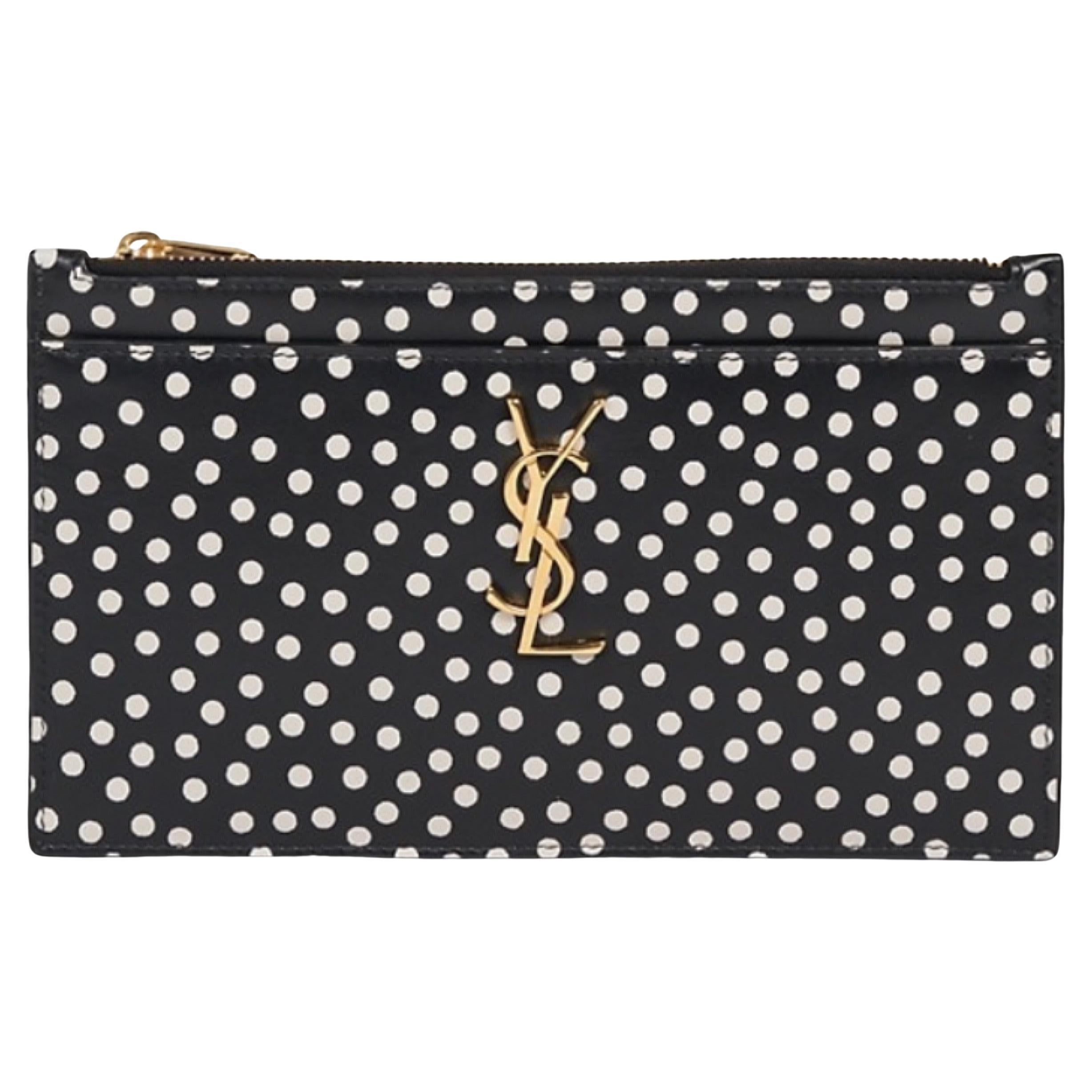 NEW Saint Laurent Black and White Polka Dot Leather Clutch Bag For Sale at  1stDibs | black and white spot clutch bag