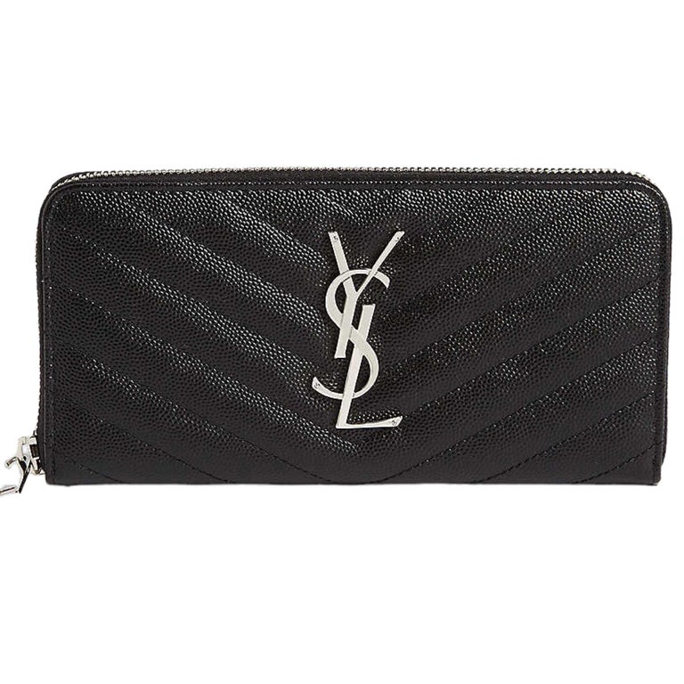 New Saint Laurent Black Cassandre Matelassé Zip Around Quilted Leather