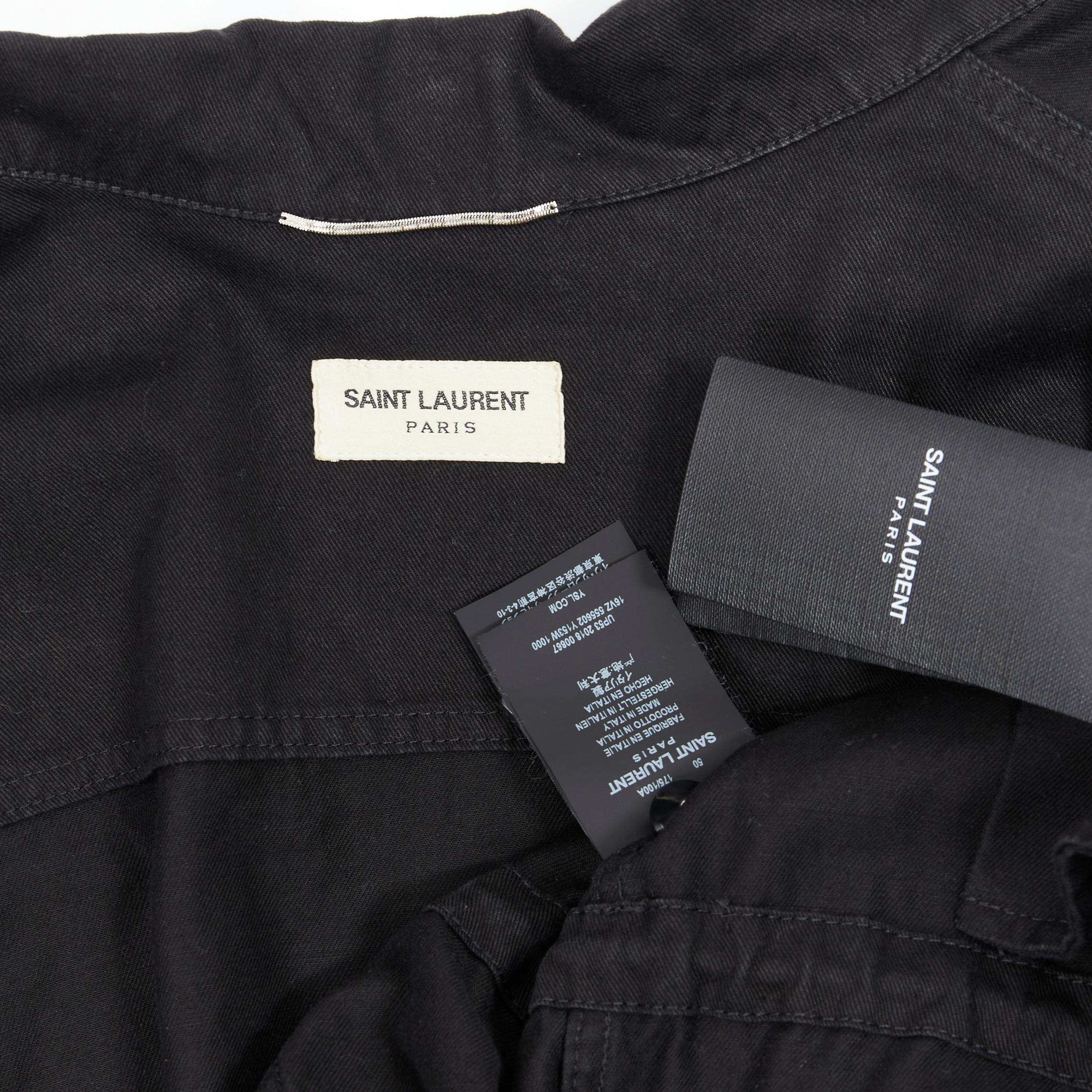 new SAINT LAURENT black cotton embroidery patch utility military jacket  EU50 L For Sale 3