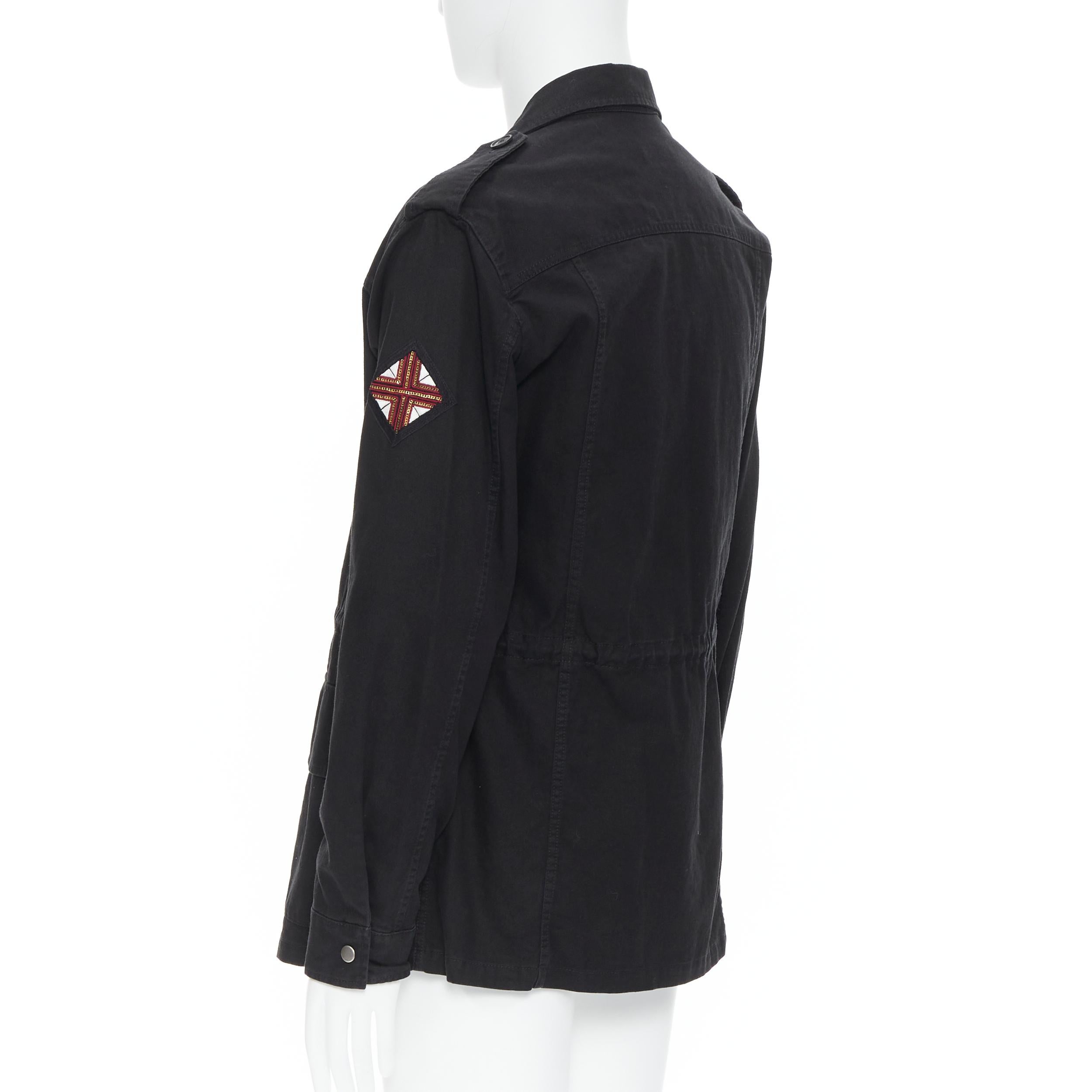 Black new SAINT LAURENT black cotton embroidery patch utility military jacket  EU50 L For Sale