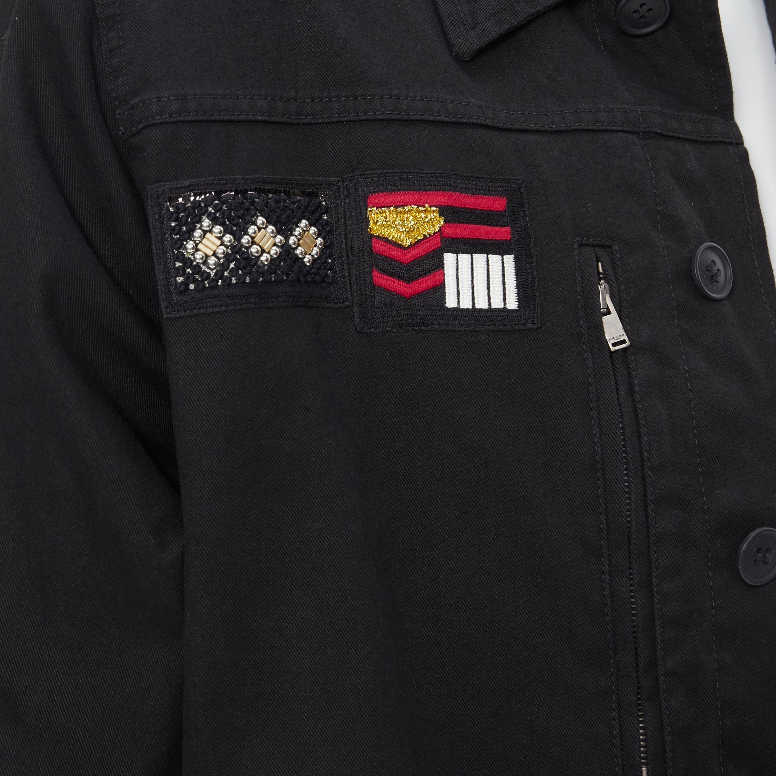 Men's new SAINT LAURENT black cotton embroidery patch utility military jacket  EU50 L For Sale