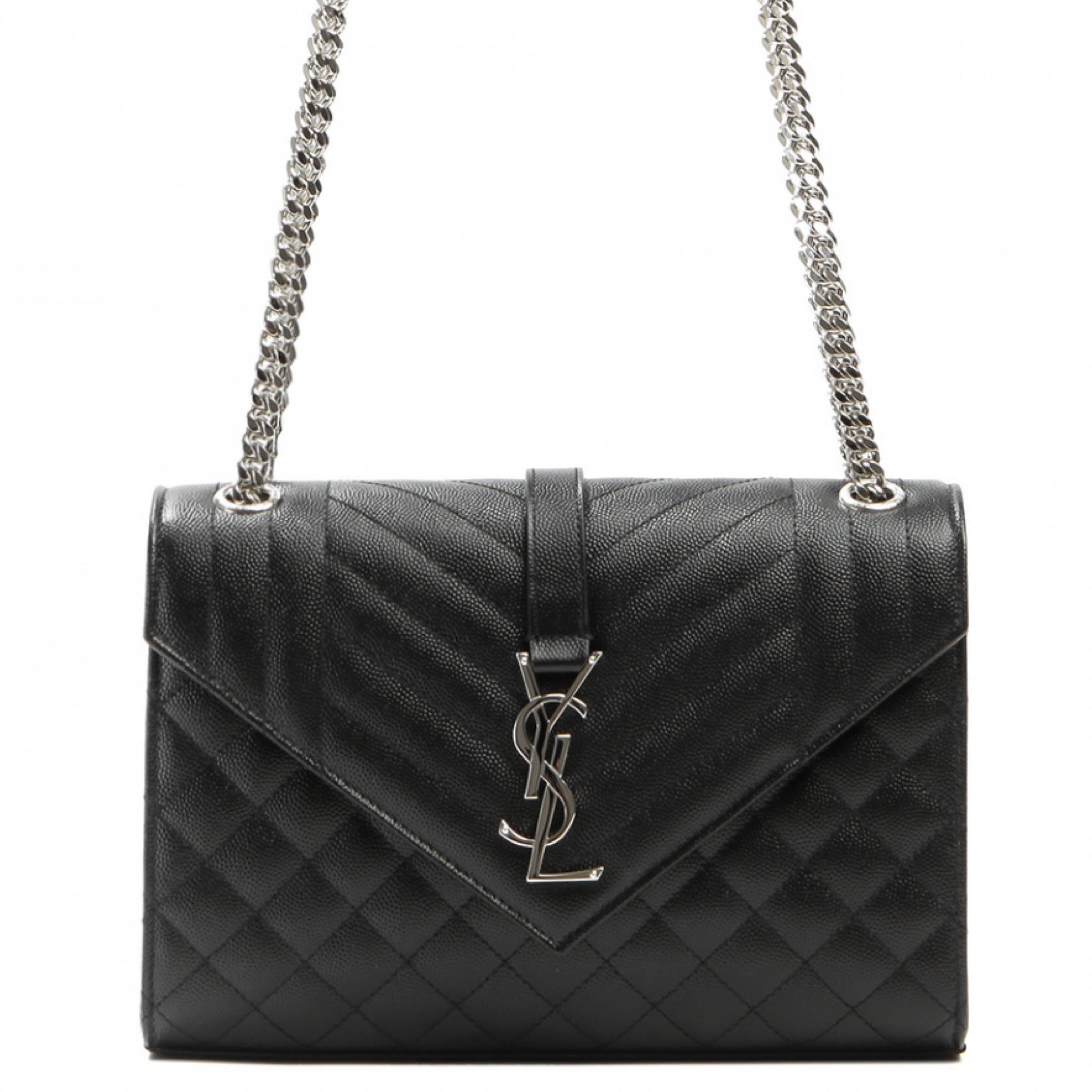 NEW Saint Laurent Black Envelope Medium Chain Leather Crossbody Shoulder Bag For Sale 6