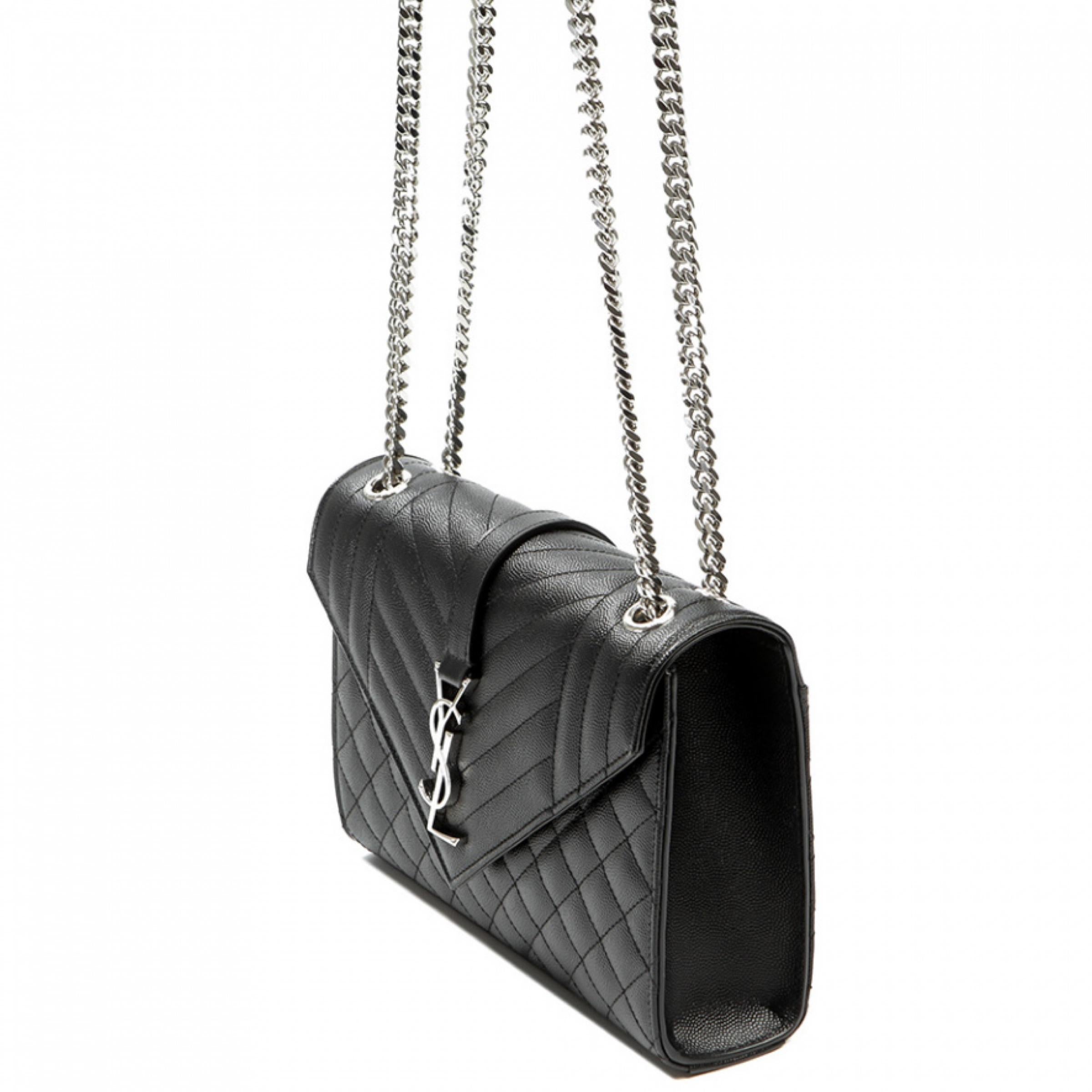 NEW Saint Laurent Black Envelope Medium Chain Leather Crossbody Shoulder Bag For Sale 7