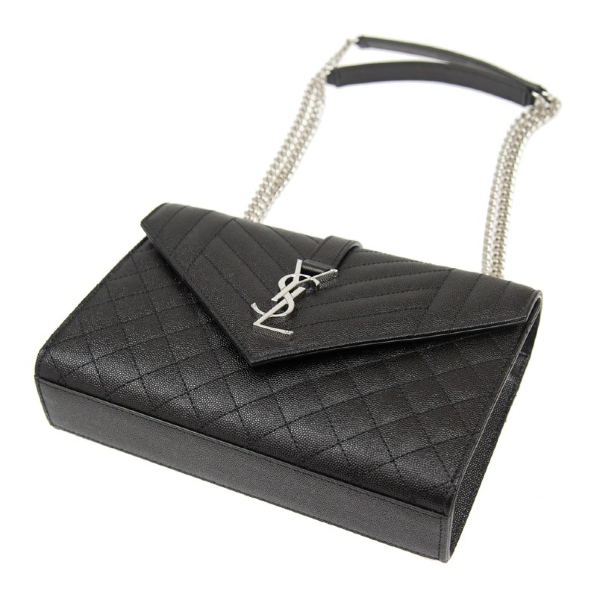 NEW Saint Laurent Black Envelope Medium Chain Leather Crossbody Shoulder Bag For Sale 10