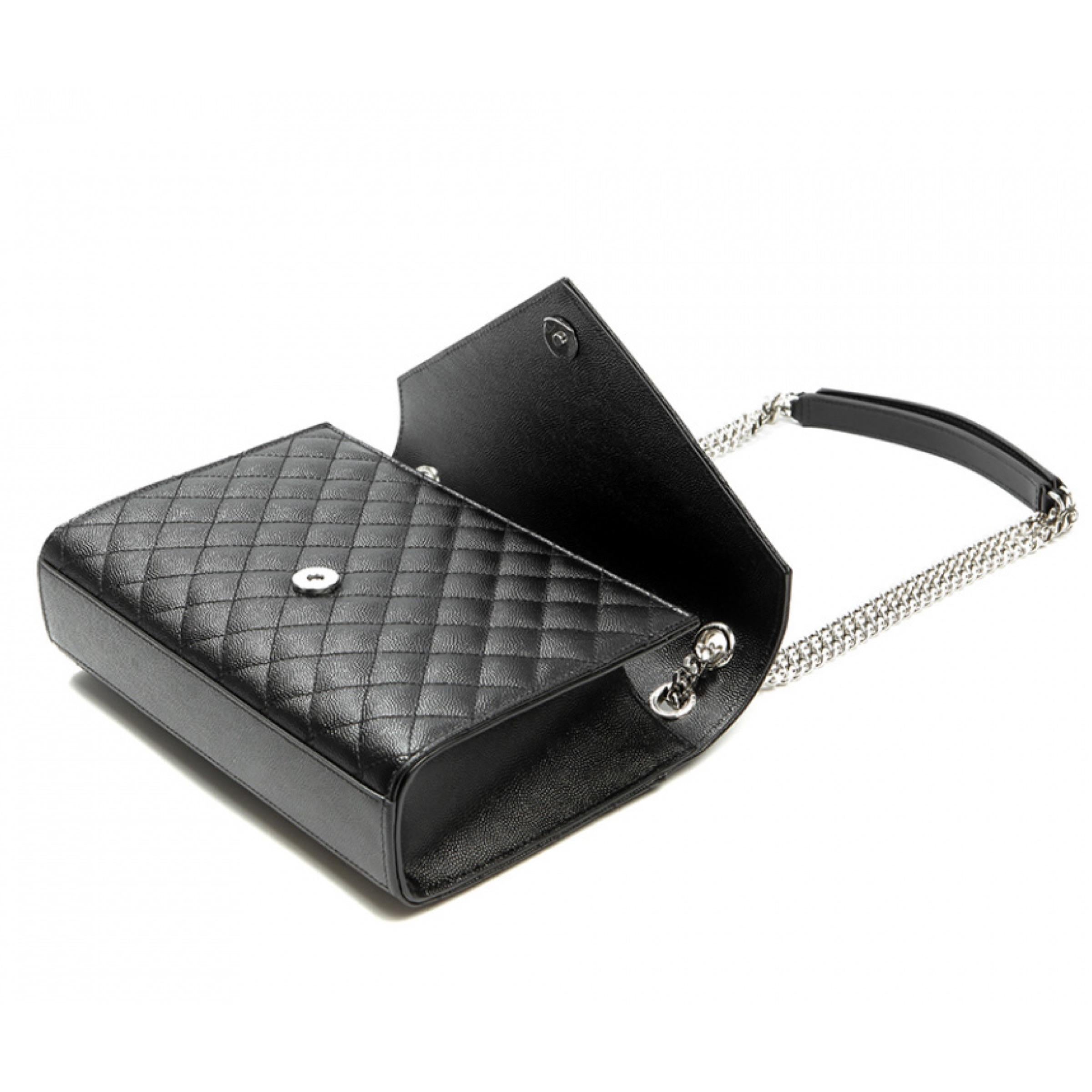 NEW Saint Laurent Black Envelope Medium Chain Leather Crossbody Shoulder Bag For Sale 11