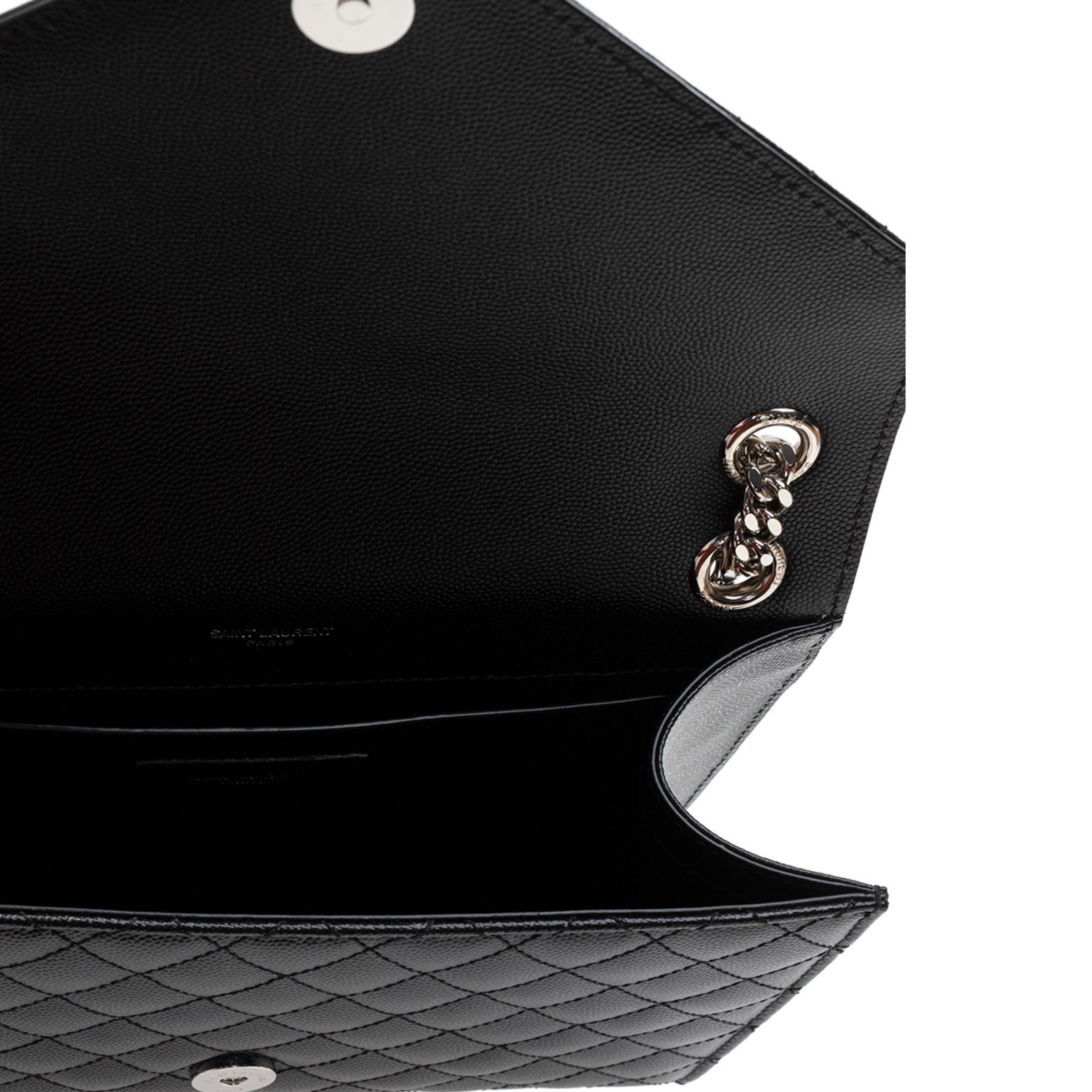NEW Saint Laurent Black Envelope Medium Chain Leather Crossbody Shoulder Bag For Sale 14