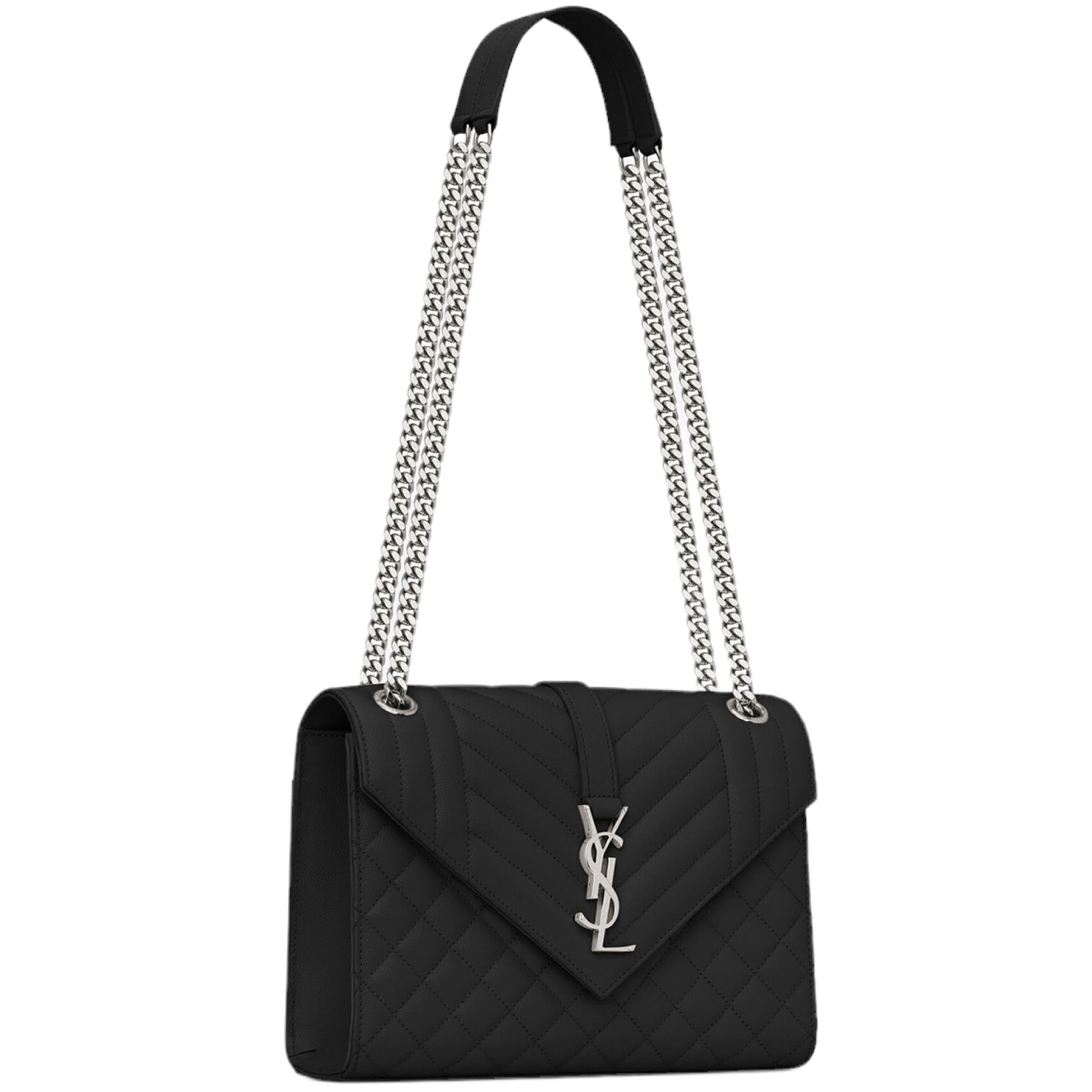 NEW Saint Laurent Black Envelope Medium Chain Leather Crossbody Shoulder Bag For Sale 3