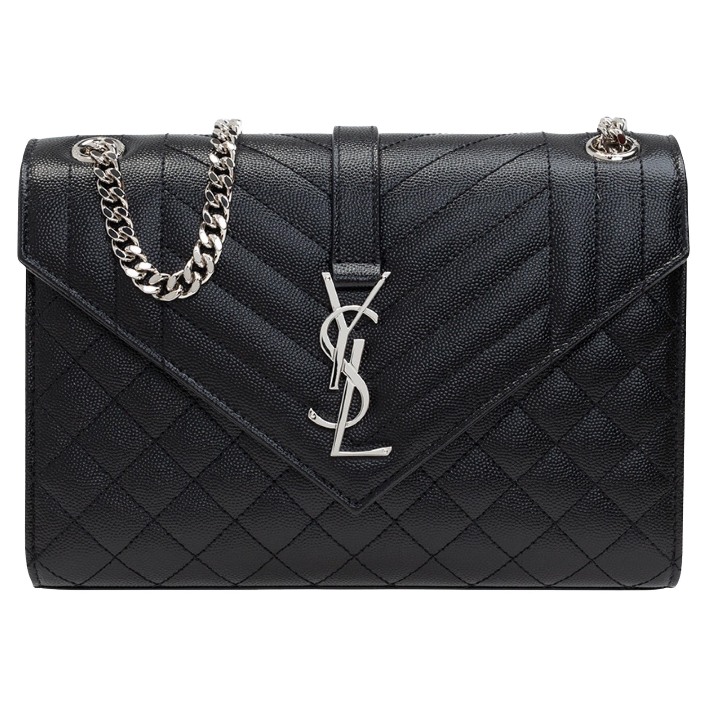 NEW Saint Laurent Black Envelope Medium Chain Leather Crossbody Shoulder Bag For Sale