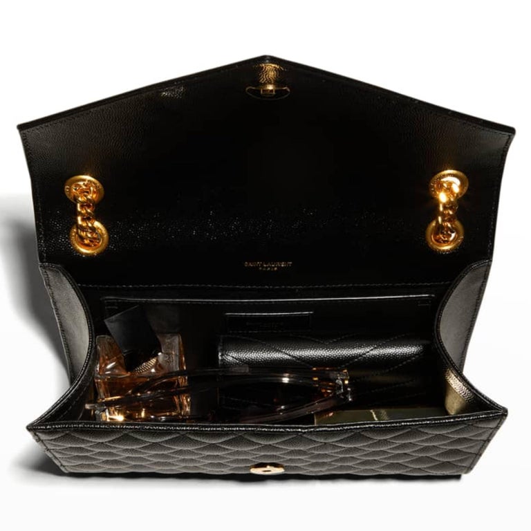 Saint Laurent Envelope Matelassé-leather Shoulder Bag In Black
