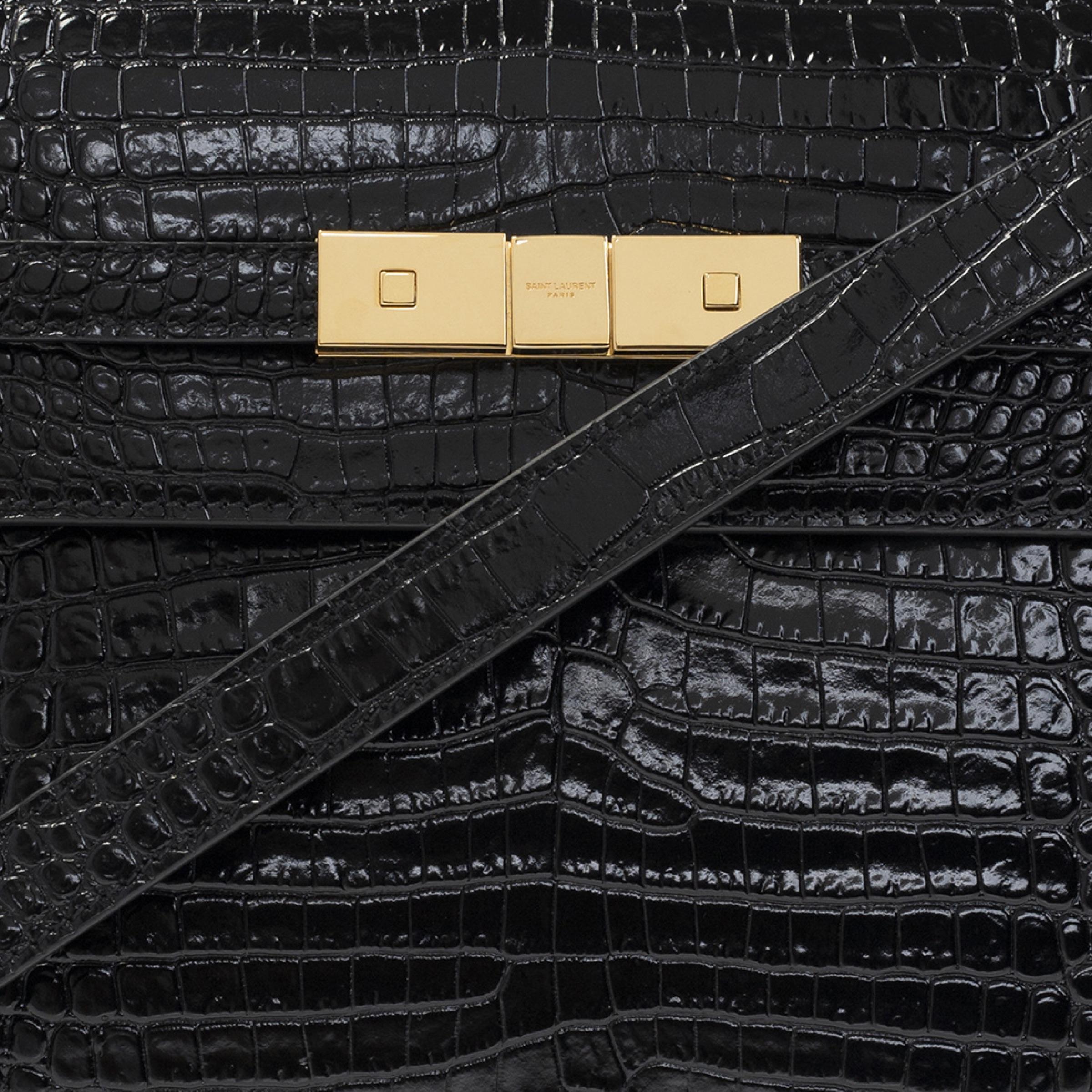 NEW Saint Laurent Black Manhattan Crocodile Embossed Leather Shoulder Bag 10