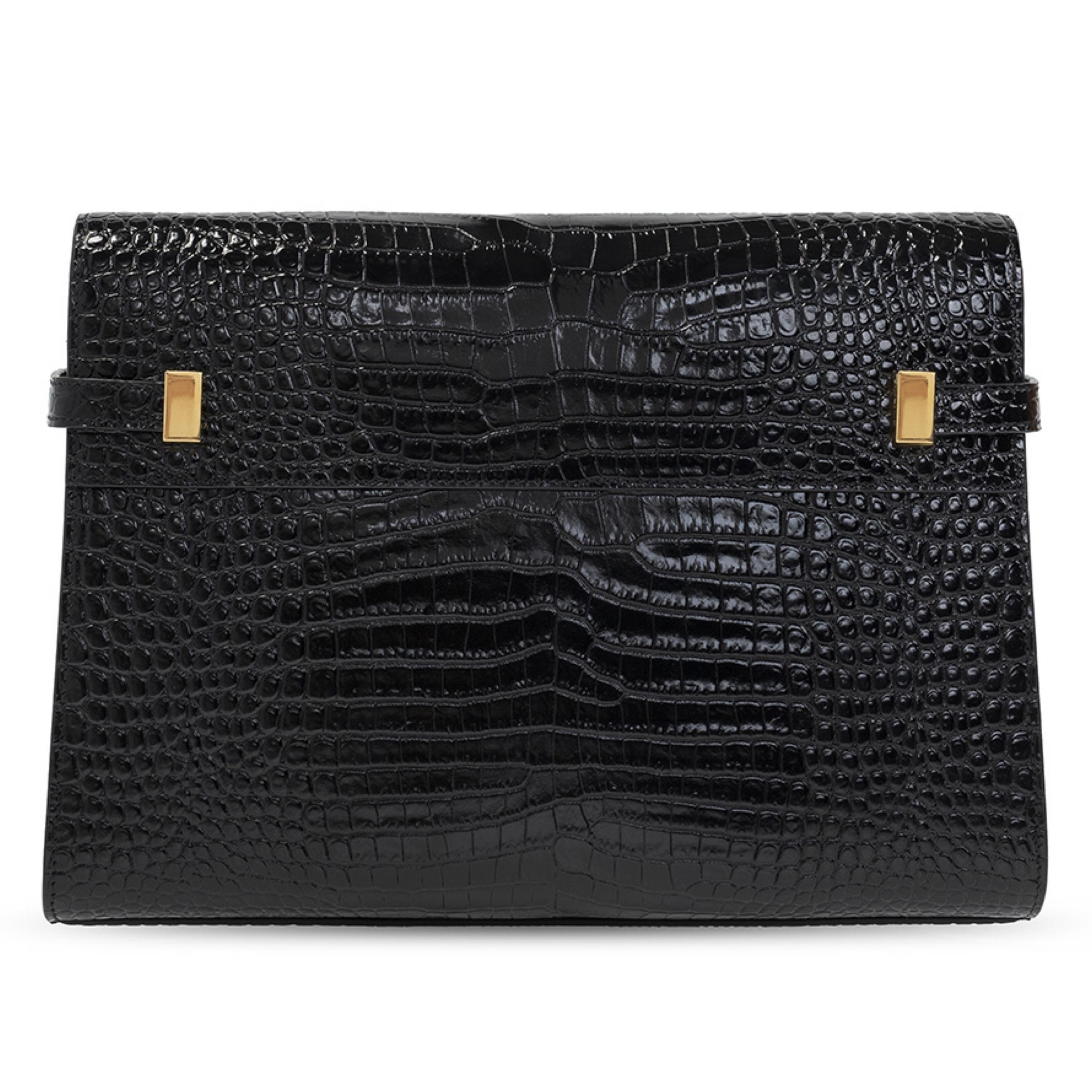 NEW Saint Laurent Black Manhattan Crocodile Embossed Leather Shoulder Bag 2