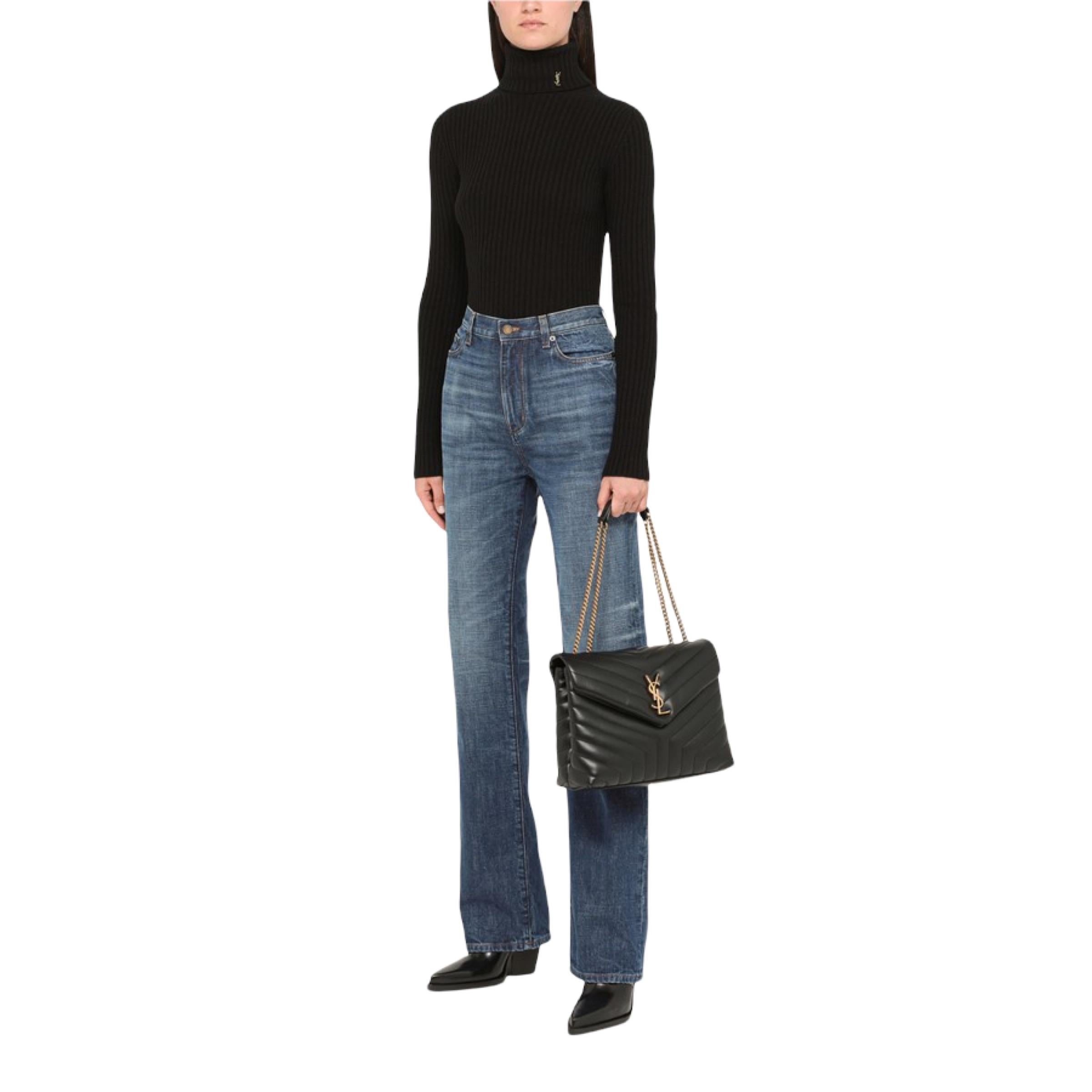NEW Saint Laurent Black Medium Loulou Quilted Leather Shoulder Bag For Sale 8