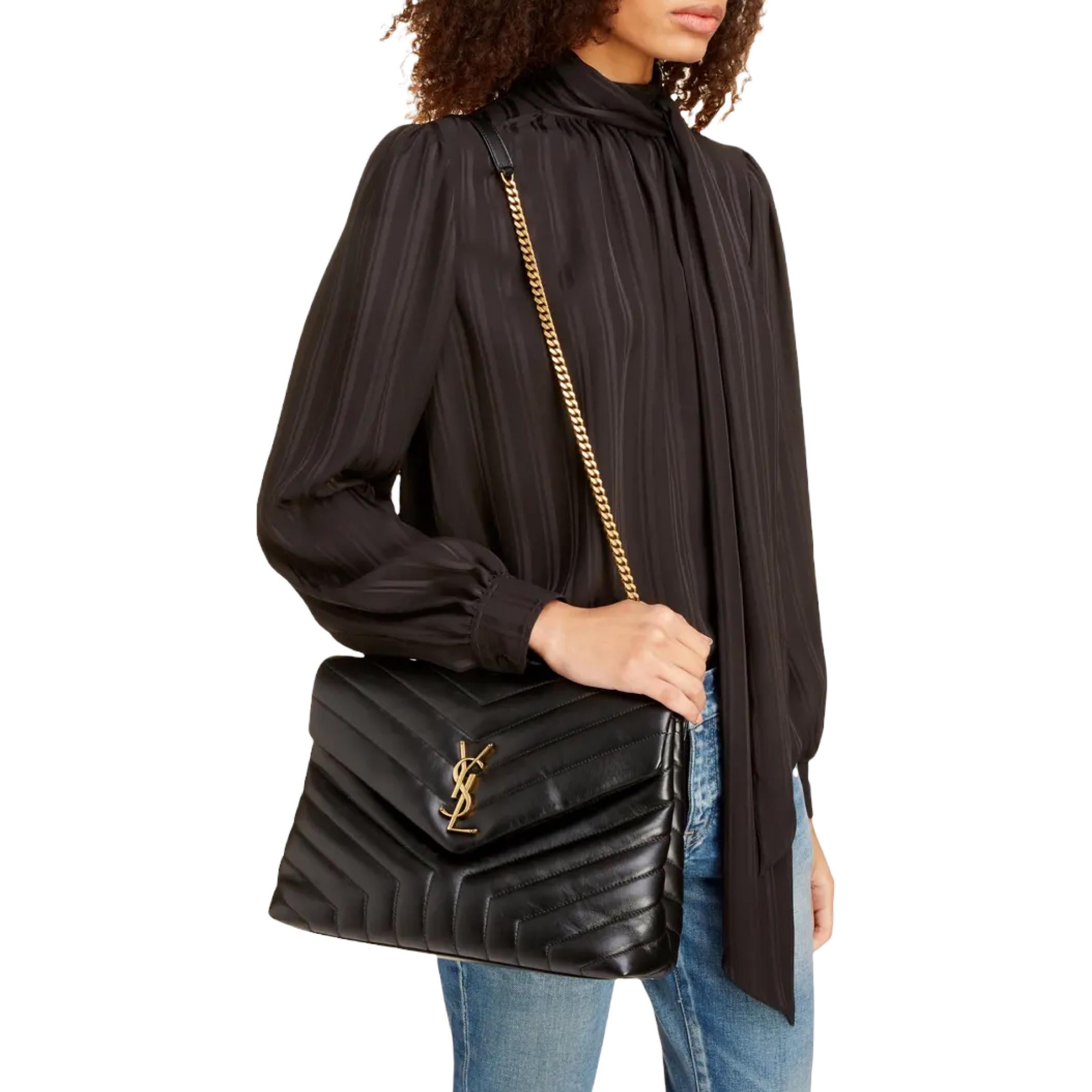 NEW Saint Laurent Black Medium Loulou Quilted Leather Shoulder Bag For Sale 9
