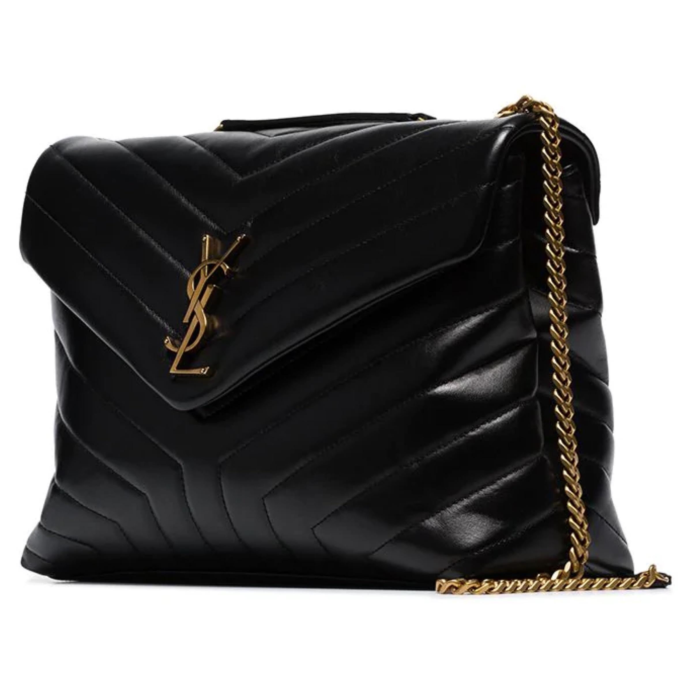 Women's NEW Saint Laurent Black Medium Loulou Quilted Leather Shoulder Bag For Sale