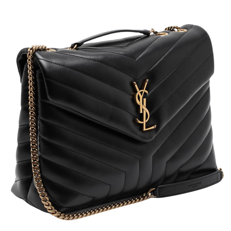 LOULOU SHOULDER BAG 32 IN BLACK QUILTED LAMBSKIN BLACK HARDWARE