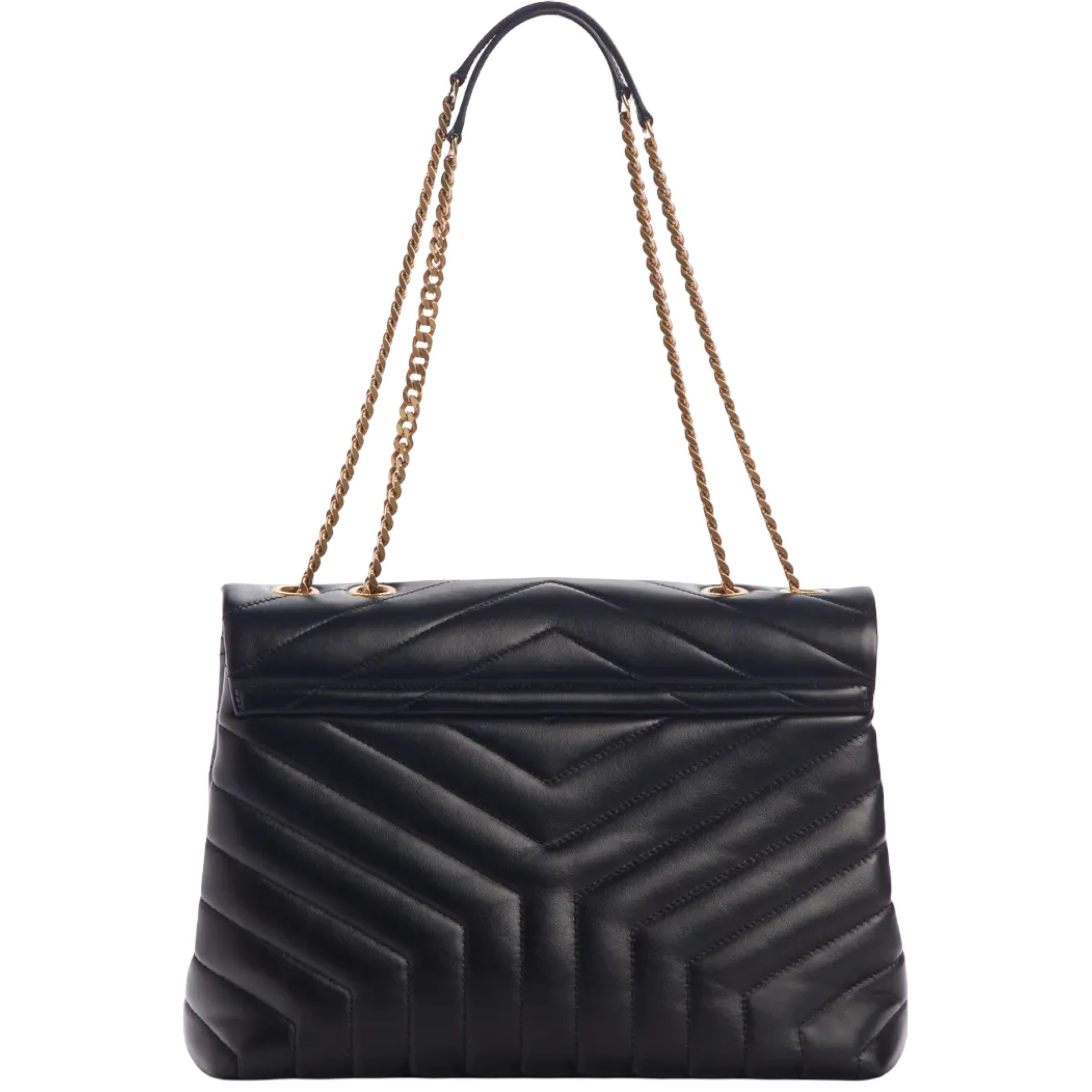 NEW Saint Laurent Black Medium Loulou Quilted Leather Shoulder Bag For Sale 4