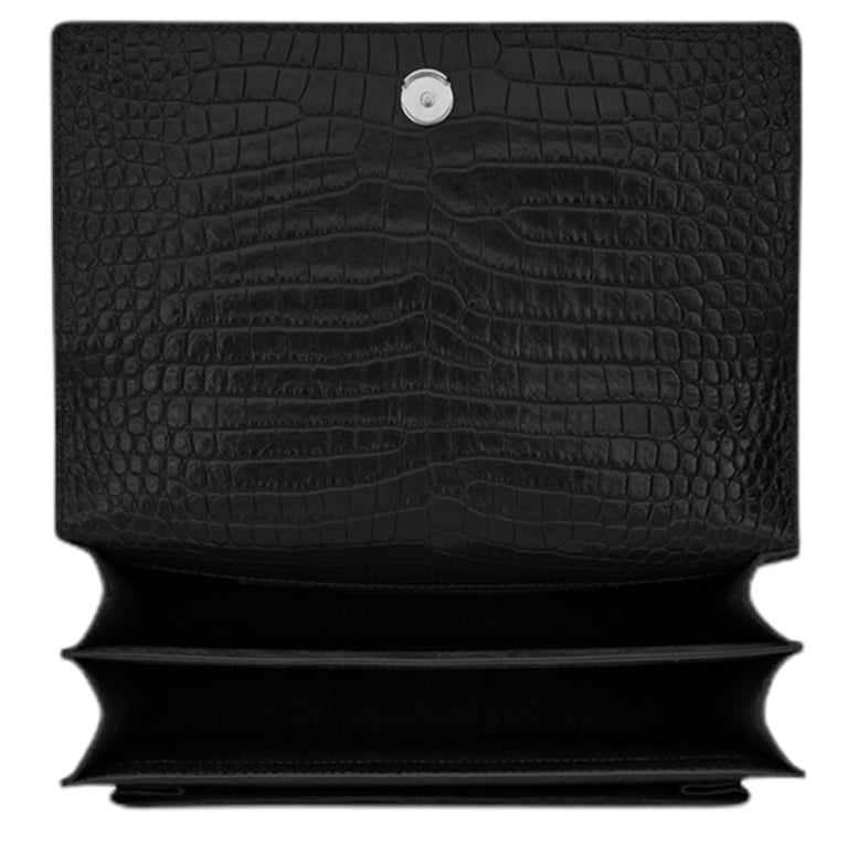 Saint Laurent Croc-effect Leather Key Fob In Black