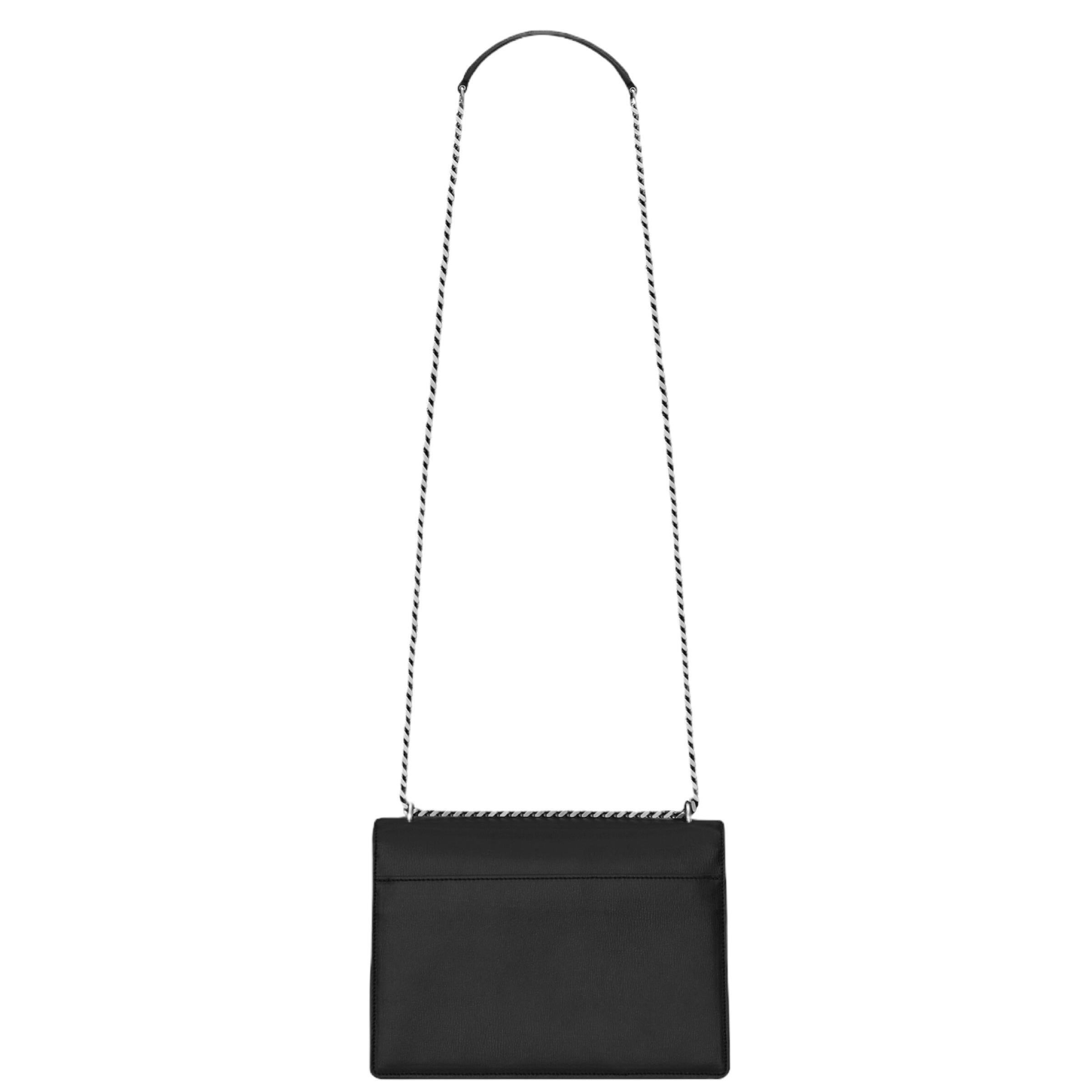 NEW Saint Laurent Black Medium Sunset Leather Crossbody Shoulder Bag For Sale 3