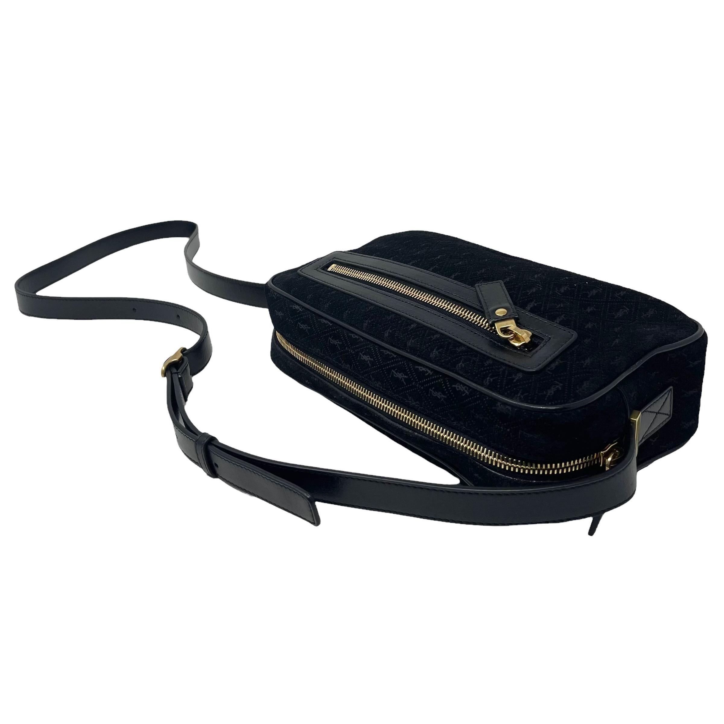 NEW Saint Laurent Black Monogram Suede Camera Shoulder Bag For Sale 7