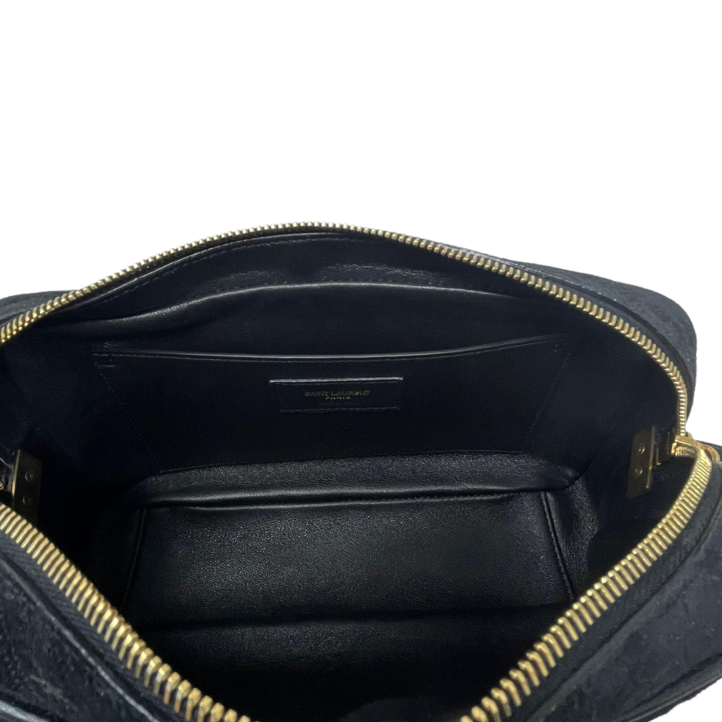 NEW Saint Laurent Black Monogram Suede Camera Shoulder Bag For Sale 11