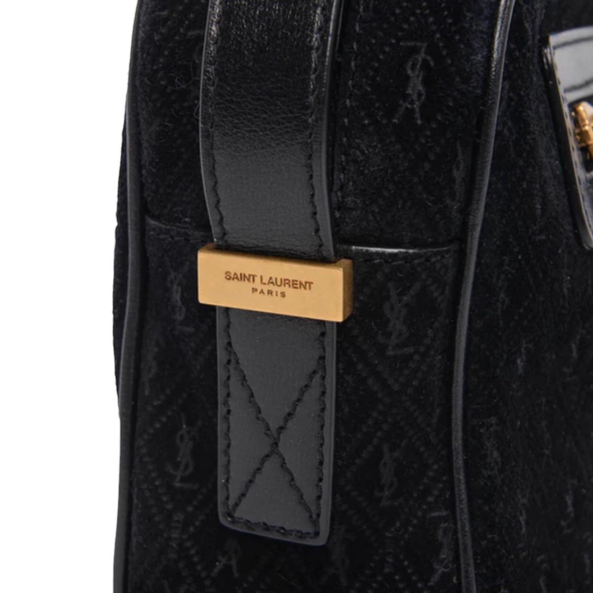 NEW Saint Laurent Black Monogram Suede Camera Shoulder Bag For Sale 12